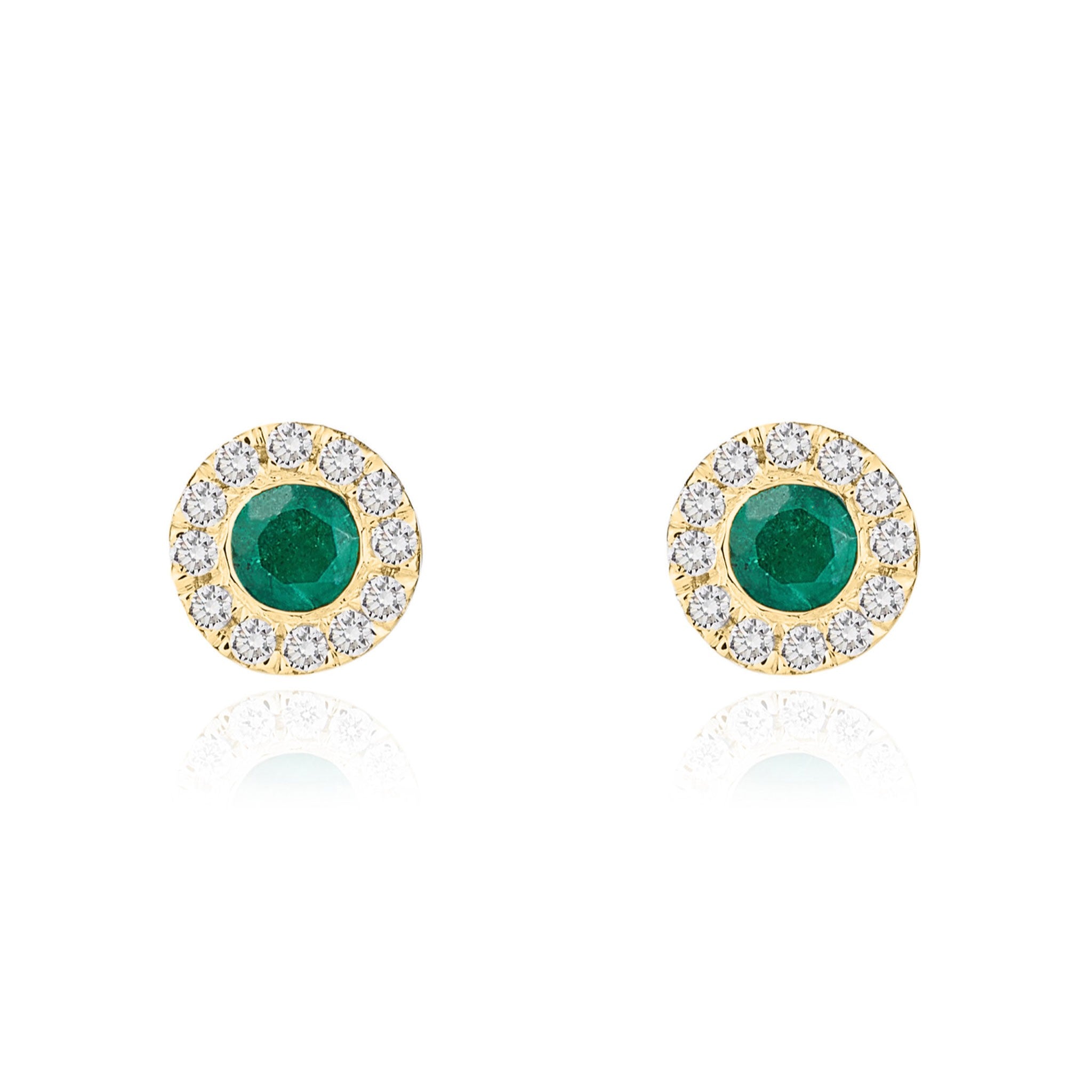 18CT YG 3MM ROUND EMERALD AND DIAMOND MICROSET CLUSTER EARRINGS
