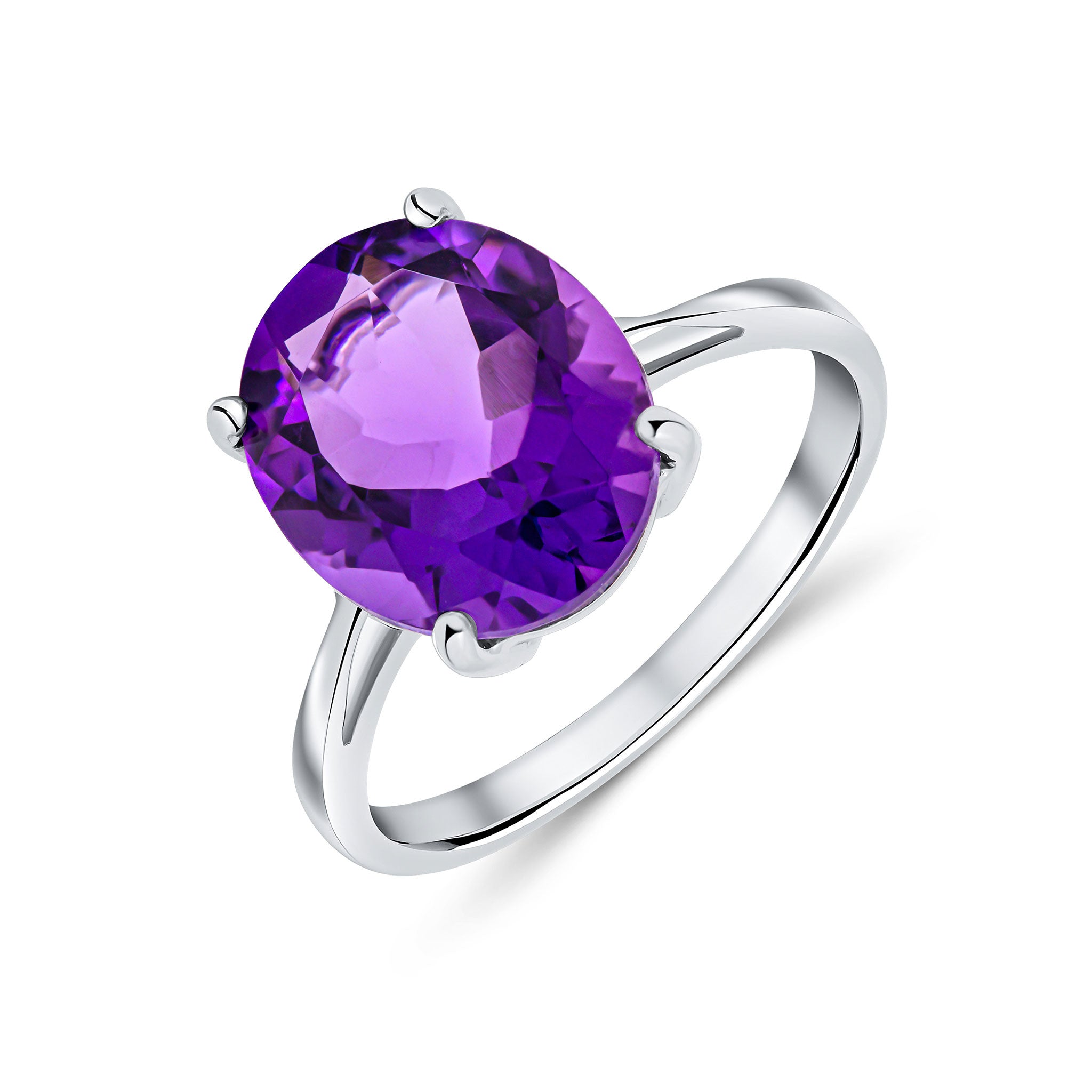 9CT WG 12X10MM OVAL AMETHYST CLAW SET SINGLE STONE RING