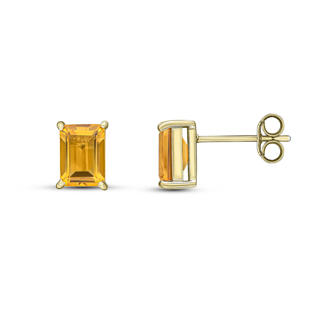 9CT YG 7X5 OCTAGON CITRINE CLAW SET EARRINGS