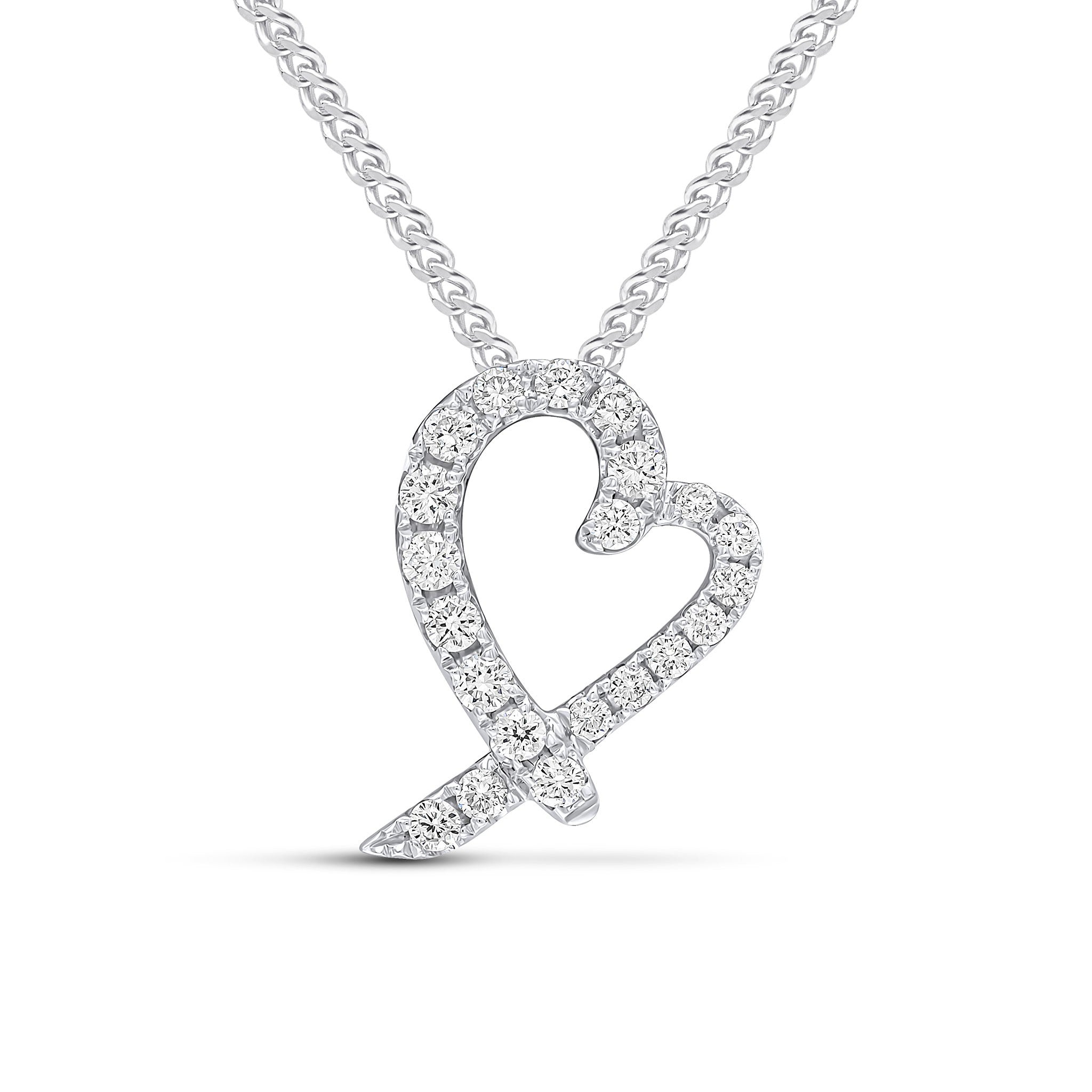 18CT WG ROUND DIAMOND CLAW SET HEART SHAPE SLIDER PENDANT