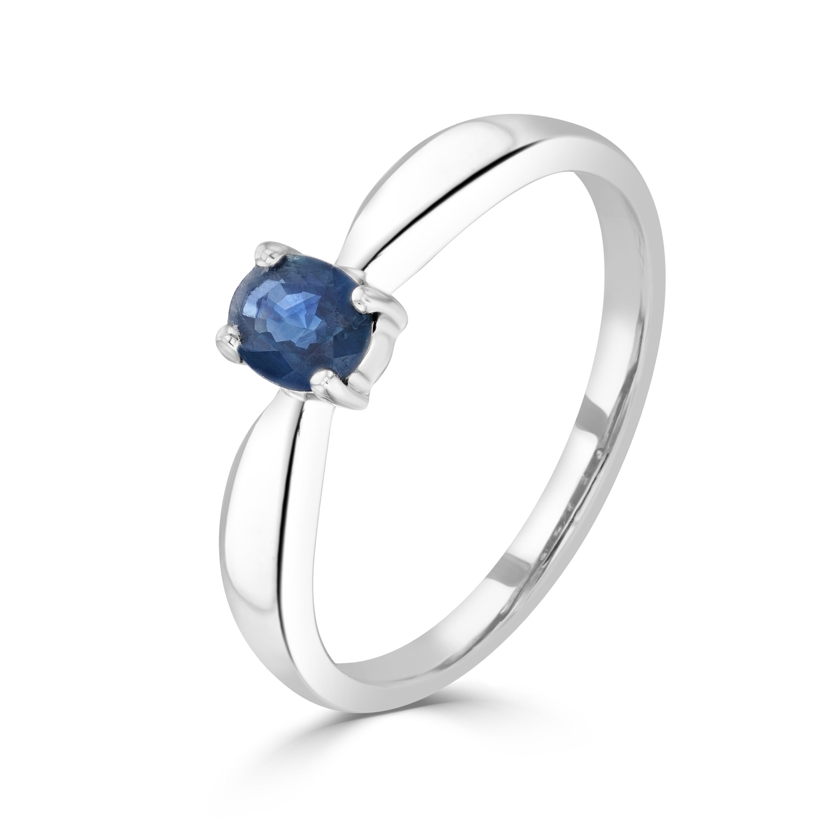 9CT WG 5X4MM OVAL SAPPHIRE 4 CLAW SINGLE STONE RING