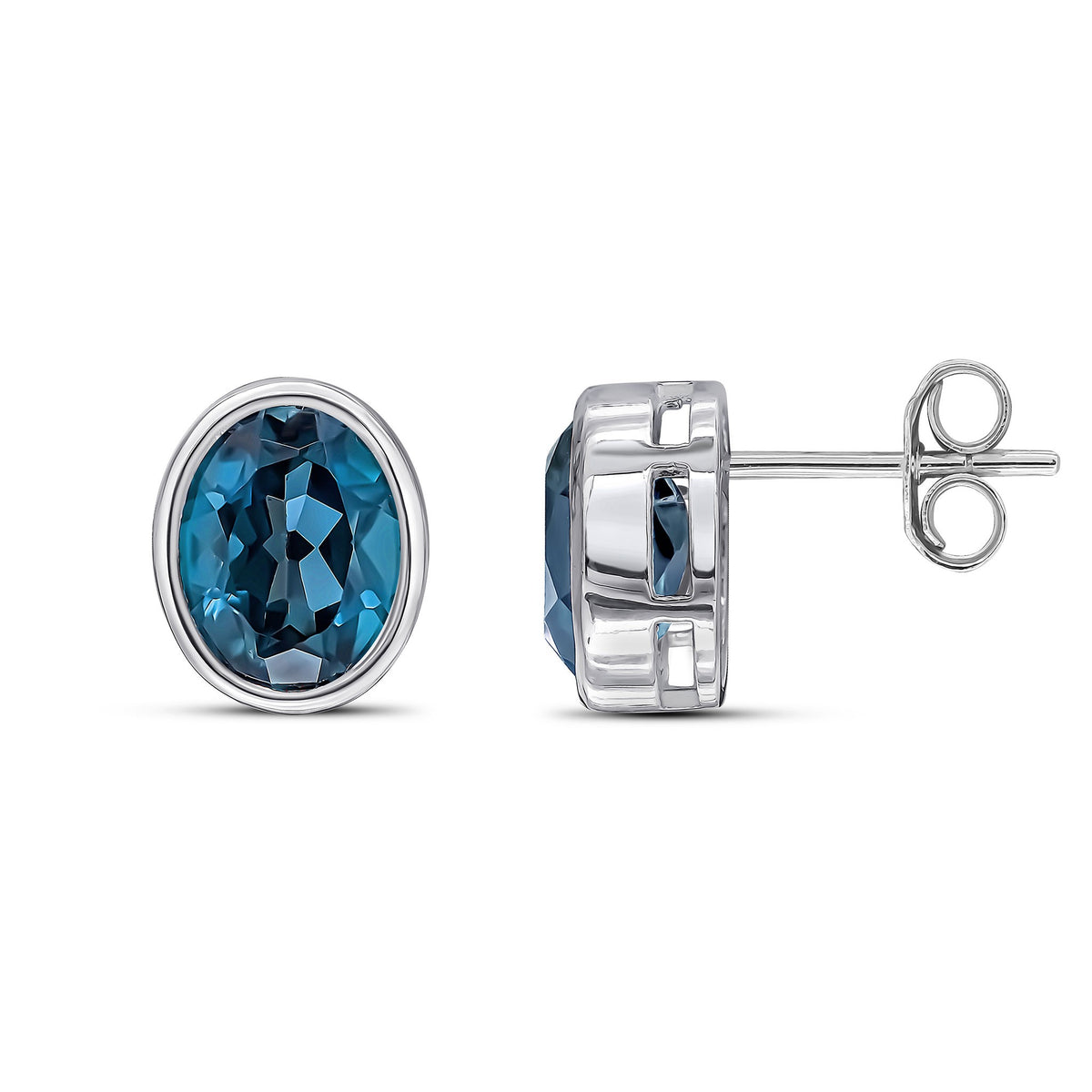 9CT WG 9X7 OVAL LONDON BLUE TOPAZ RUBOVER EARRINGS