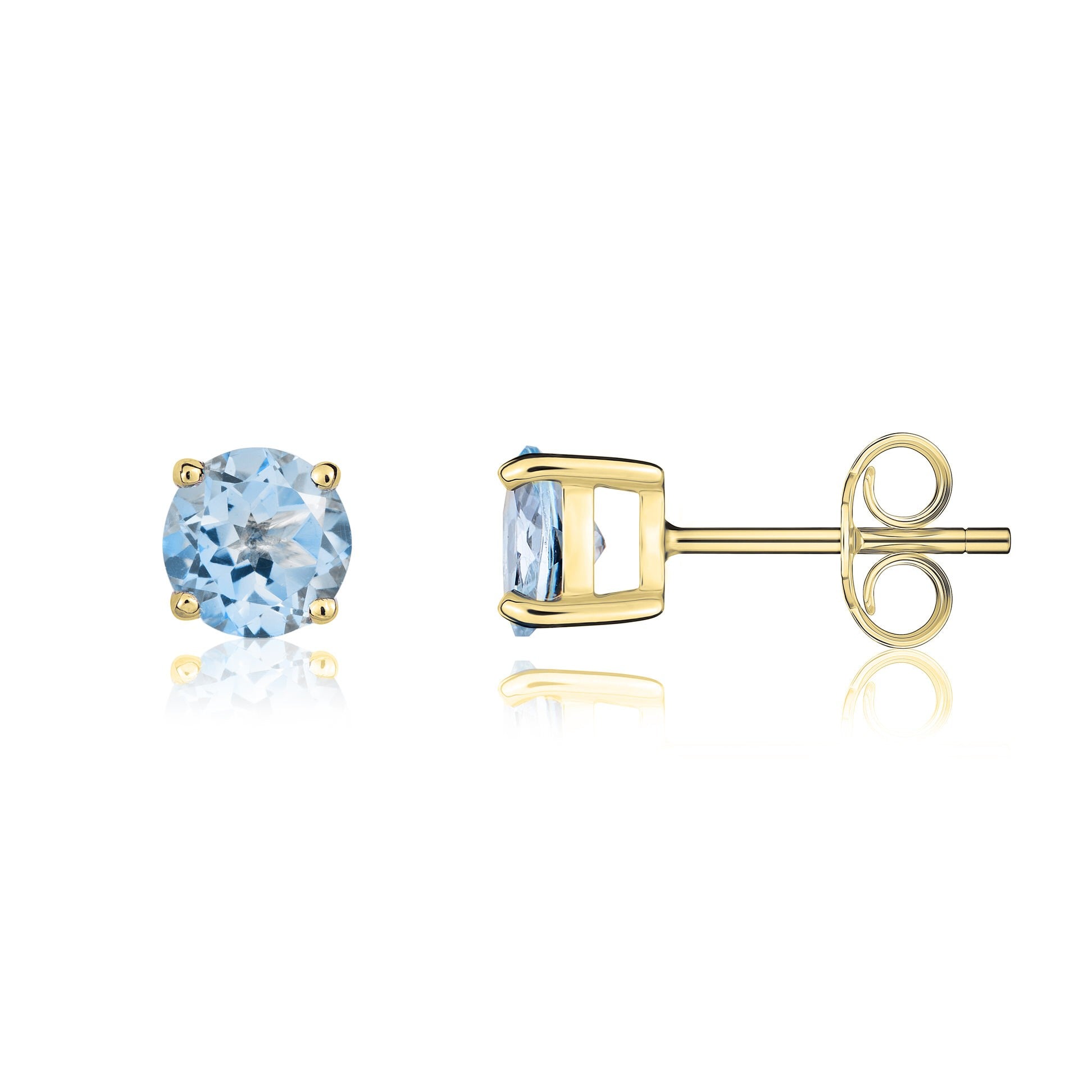 9CT YG 5MM ROUND AQUA CLAW SET STUD EARRINGS