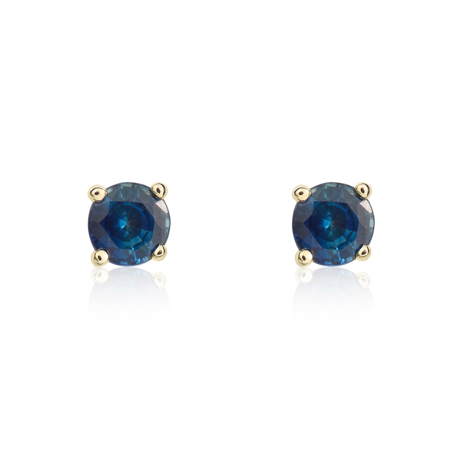 9CT YG 4MM ROUND SAPPHIRE 4 CLAW EARRINGS