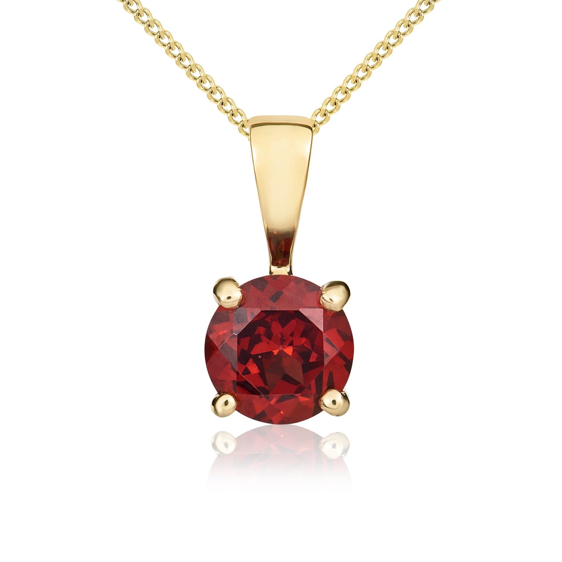 9CT YG 5MM ROUND GARNET 4 CLAW SINGLE STONE PENDANT