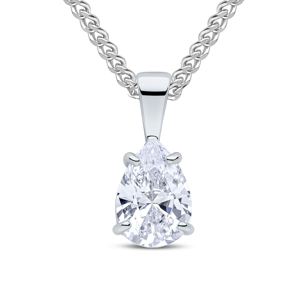 9CT WG 10X7 PEARSHAPE CZ CLAW SET PENDANT