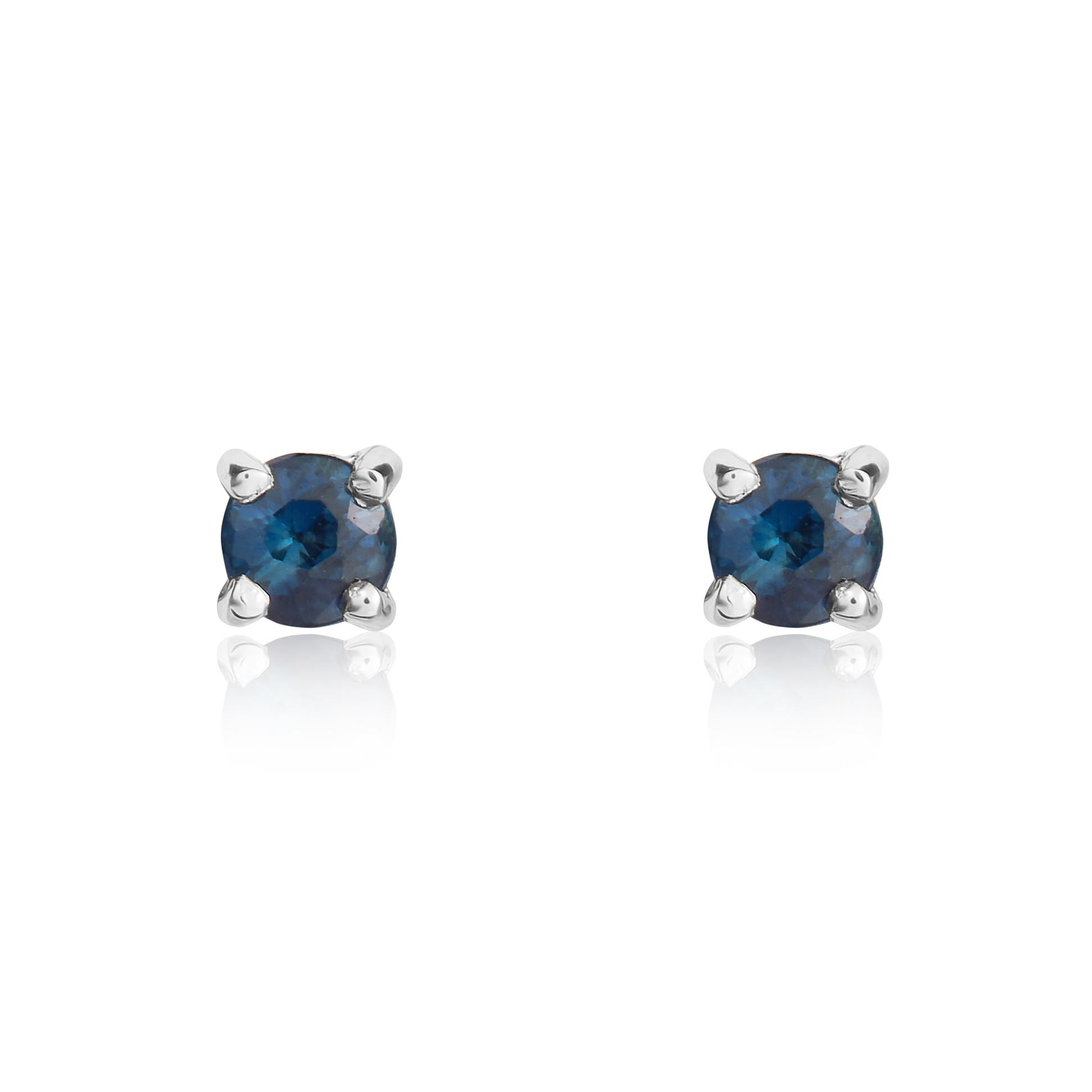 9CT WG 3MM ROUND SAPPHIRE 4 CLAW STUD EARRINGS