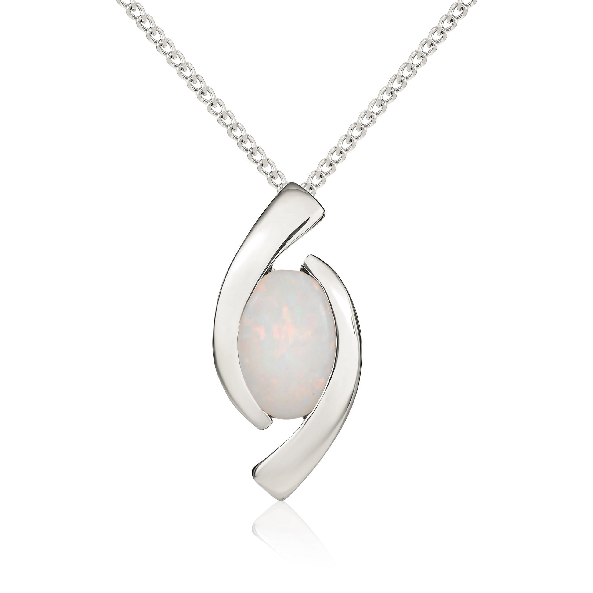 9CT WG 6X4 OVAL OPAL 'EYE' PENDANT