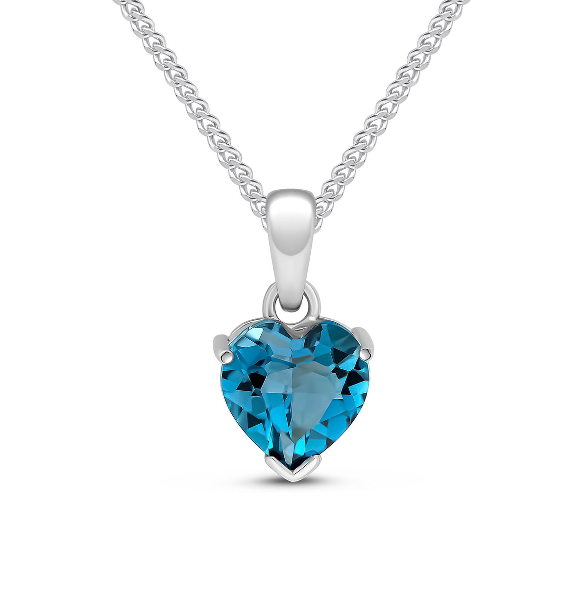 9CT WG 8MM HEART LONDON BLUE TOPAZ CLAW SET PENDANT