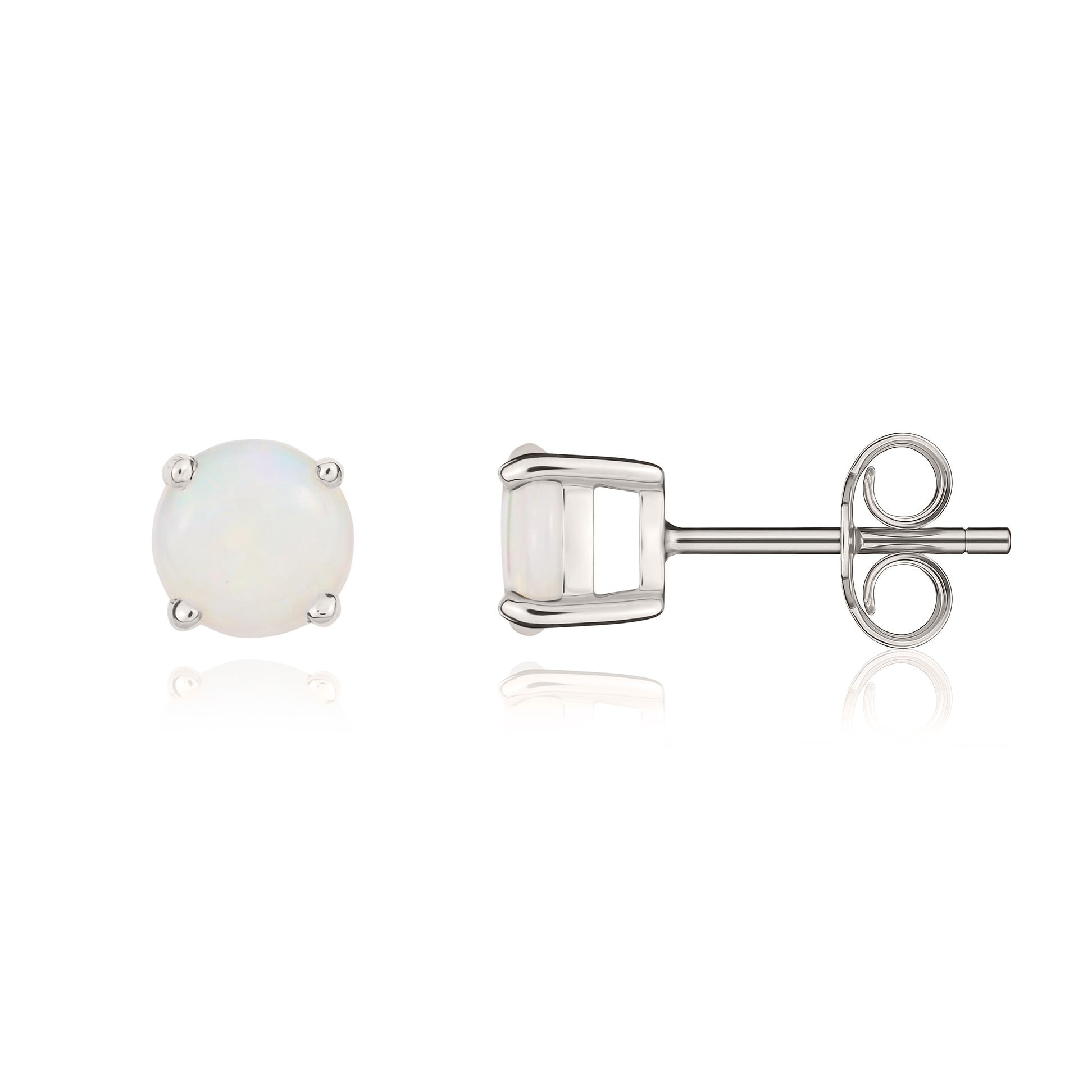 9CT WG 5MM ROUND OPAL 4 CLAW EARRINGS