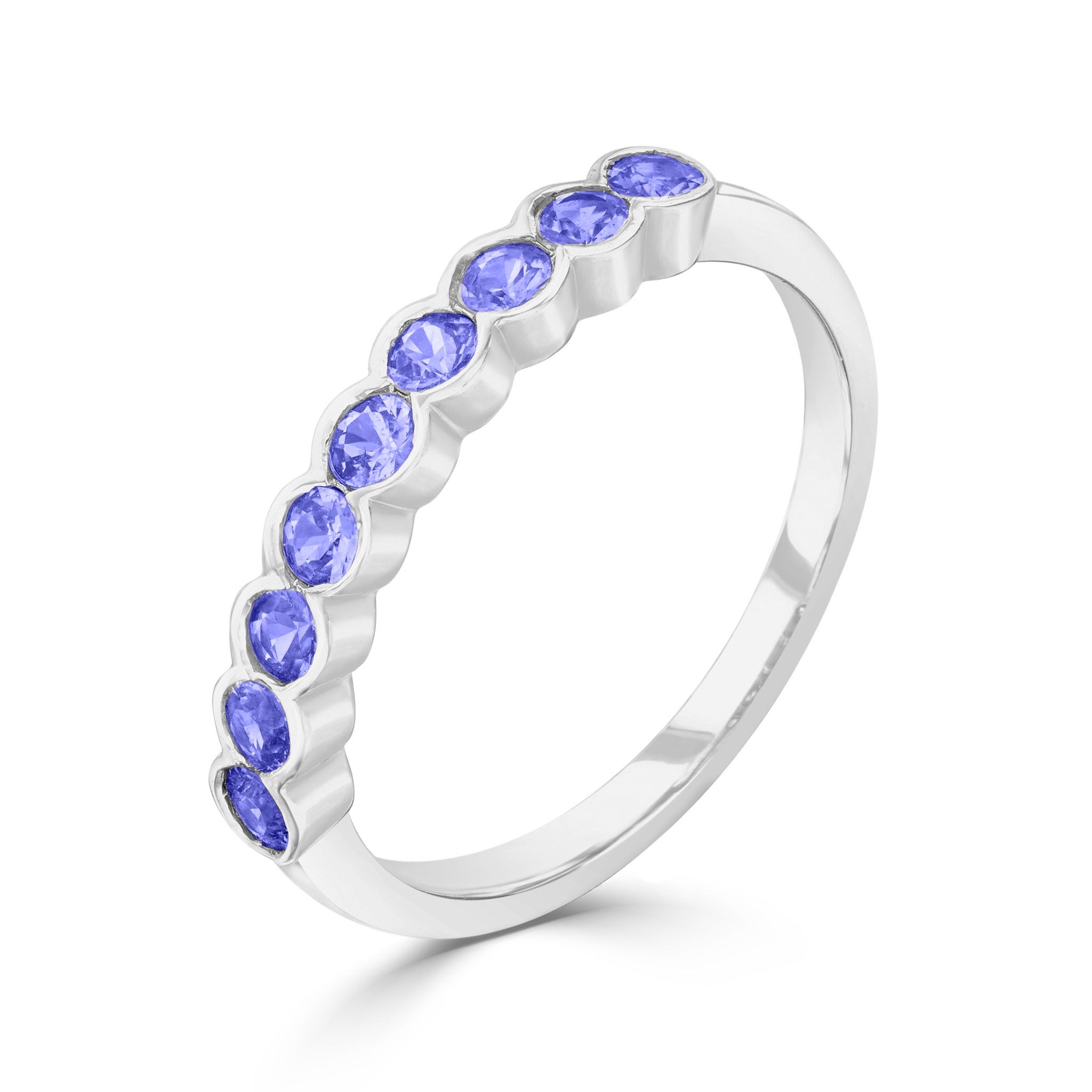 9CT WG ROUND TANZANITE 9ST SCALLOPED 1/2 ETERNITY RING