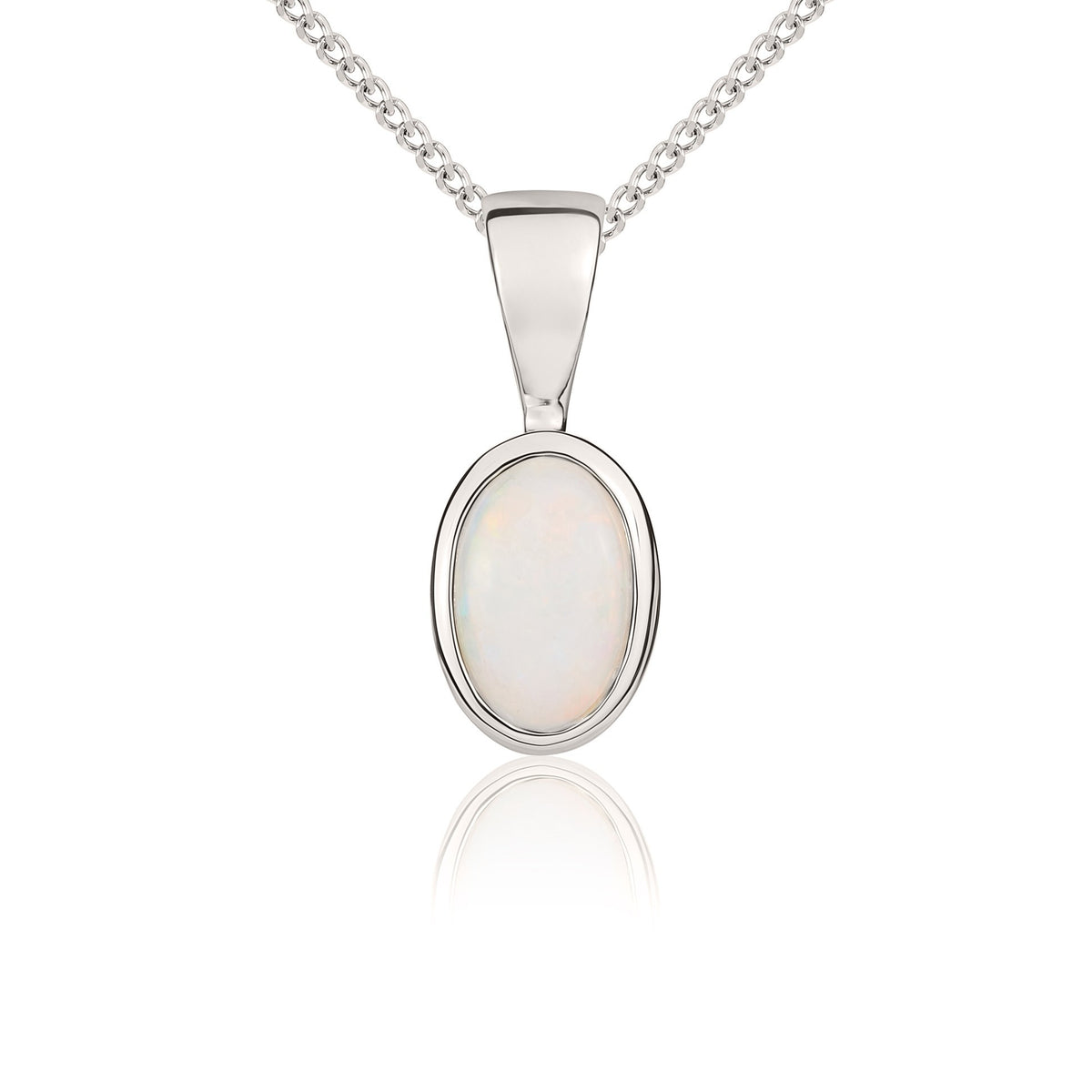 9CT WG 6X4MM OVAL OPAL RUBOVER SET PENDANT