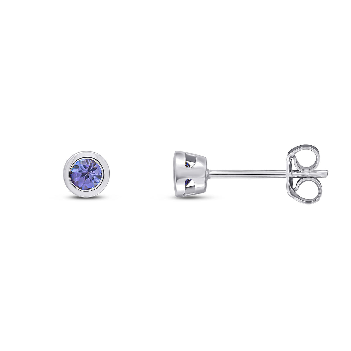 9CT WG 3MM ROUND TANZANITE RUBOVER EARRINGS