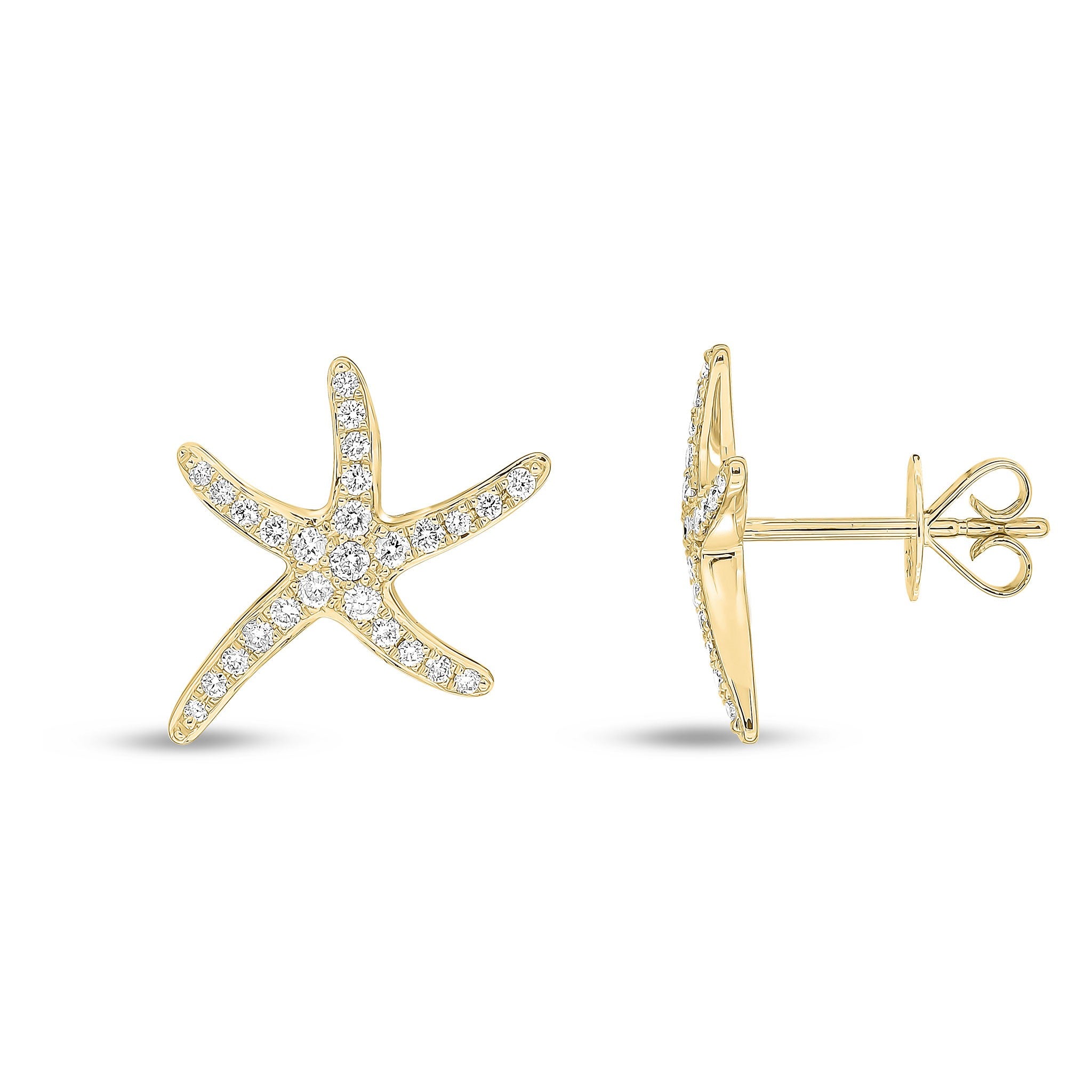 18CT YG DIAMOND PAVE SET 'STARFISH' STUD EARRINGS.SMALL