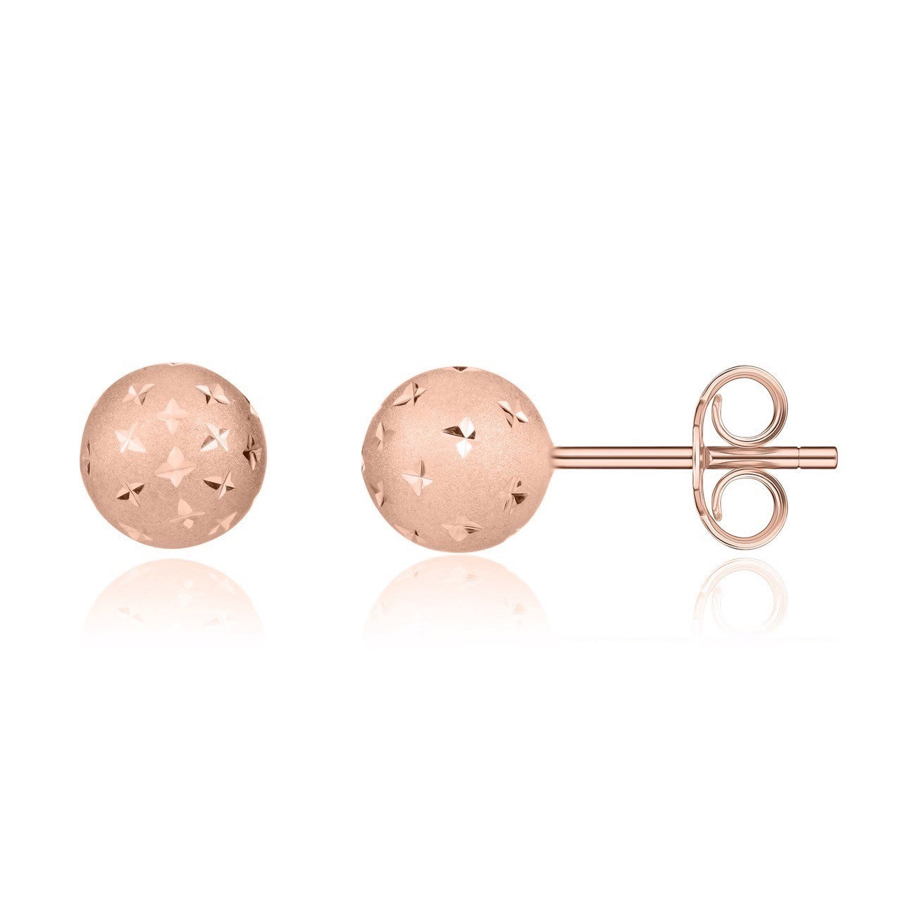 9CT ROSE GOLD SATIN FINISH 8MM BALL STUD WITH DIAMOND CUT STARS
