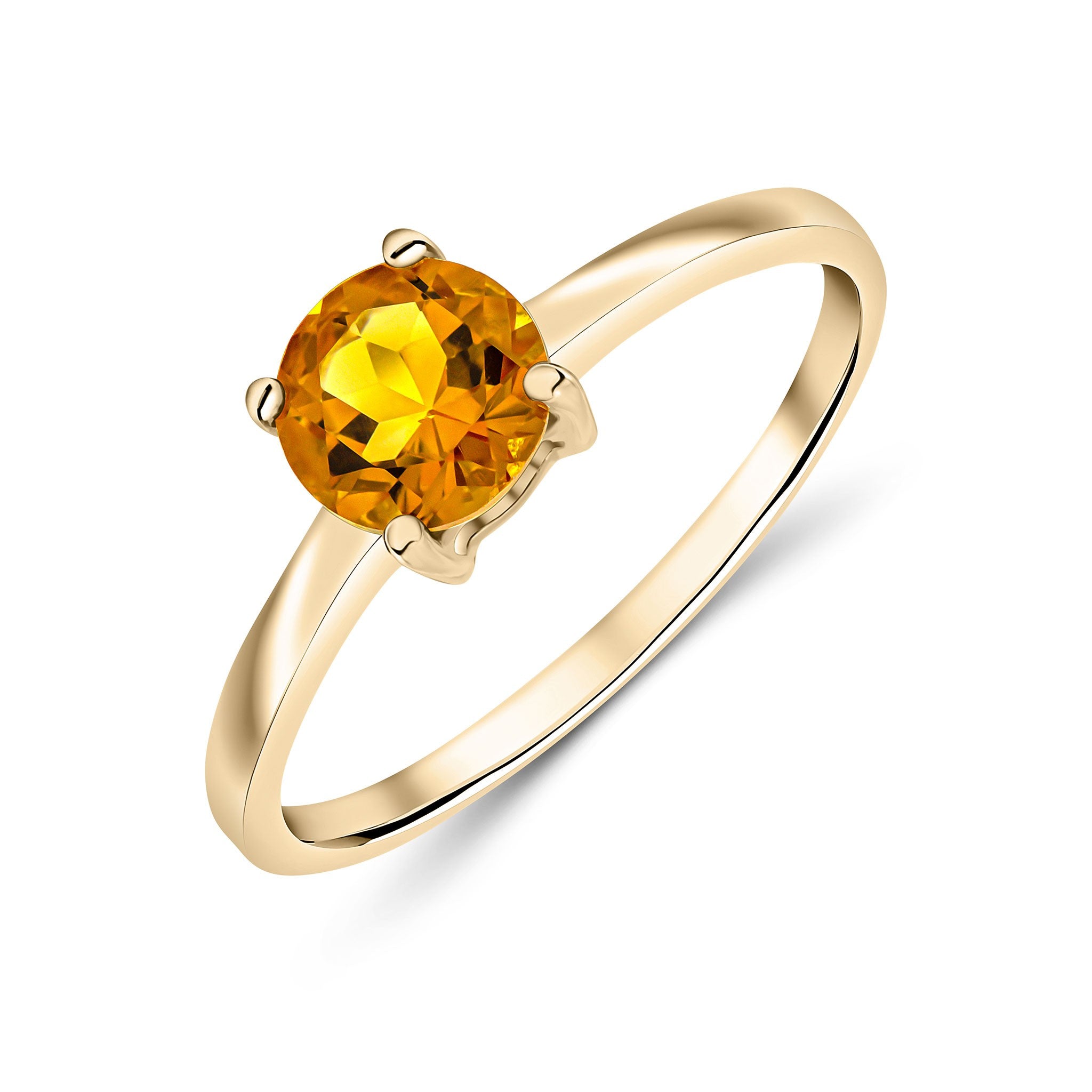 9CT YG 6MM ROUND CITRINE 4 CLAW SINGLE STONE RING