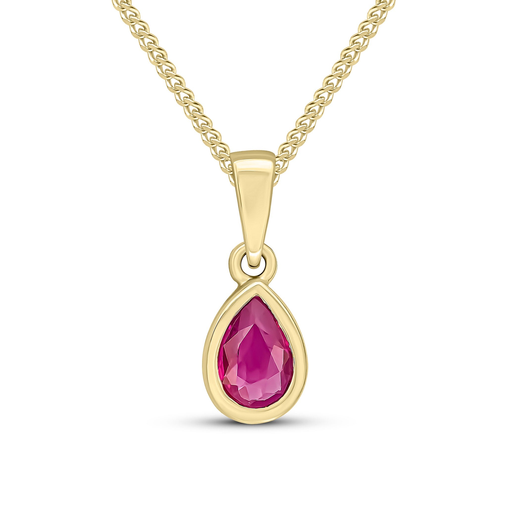 9CT YG 6X4 PEARSHAPE RUBY RUBOVER SET PENDANT