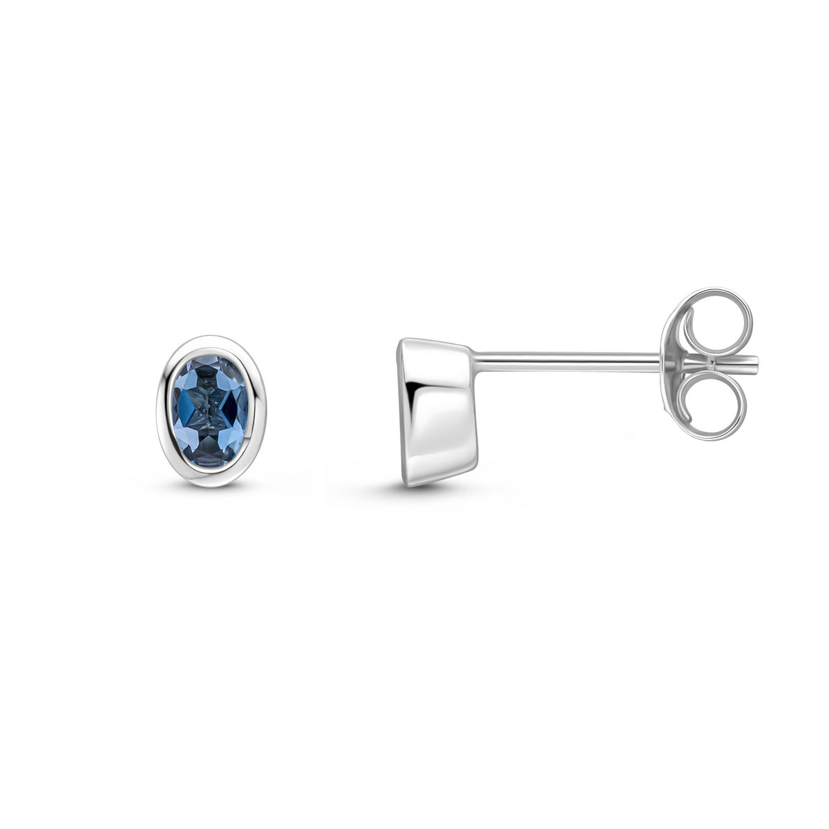 9CT WG 4X3 OVAL LONDON BLUE TOPAZ RUBOVER SET EARRINGS