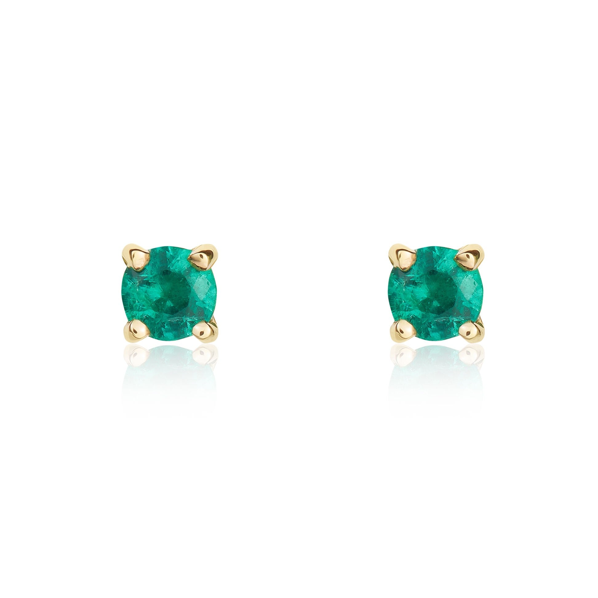 9CT YG 3MM ROUND EMERALD 4 CLAW STUD EARRINGS