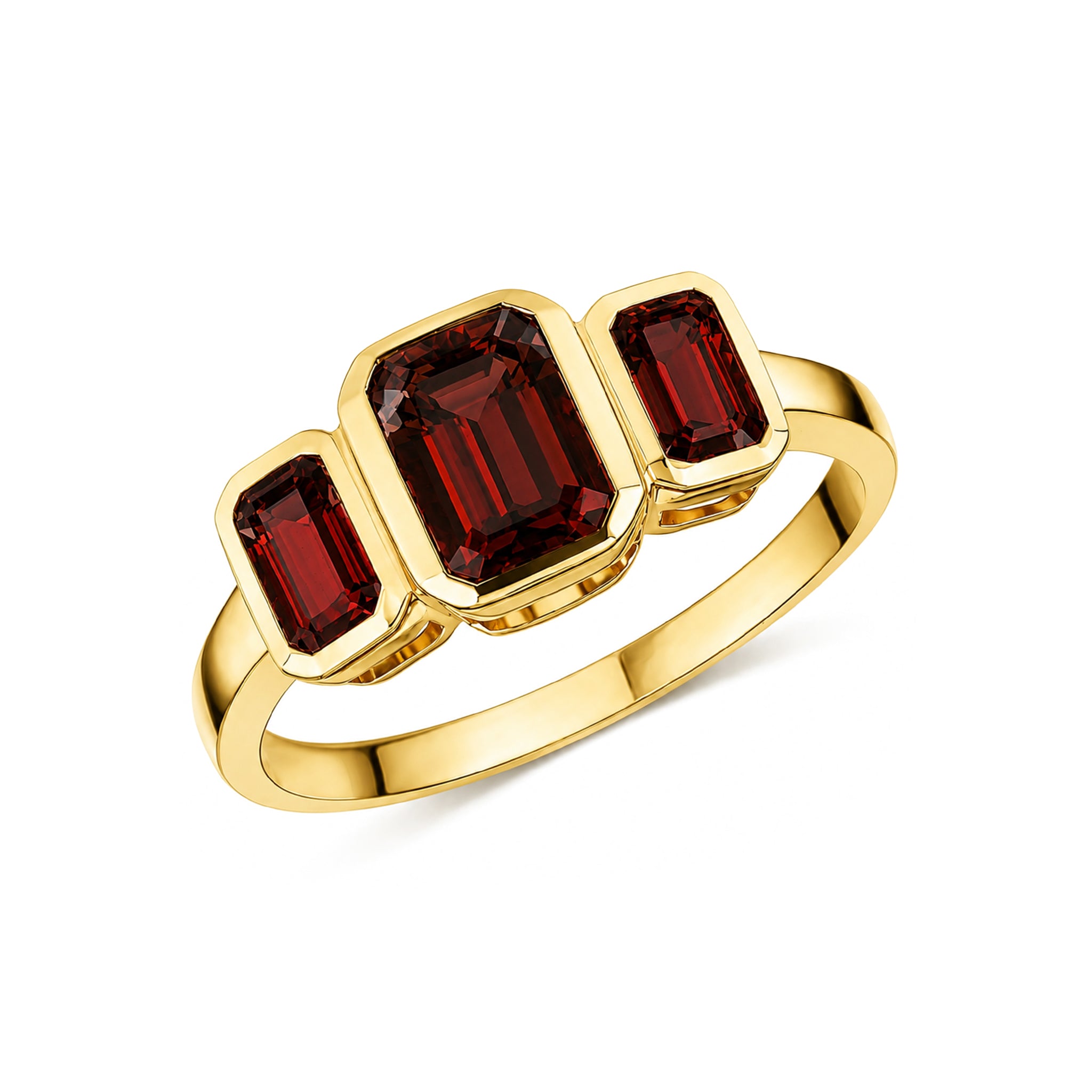 9CT YG OCTAGON GARNET RUBOVER SET 3ST RING