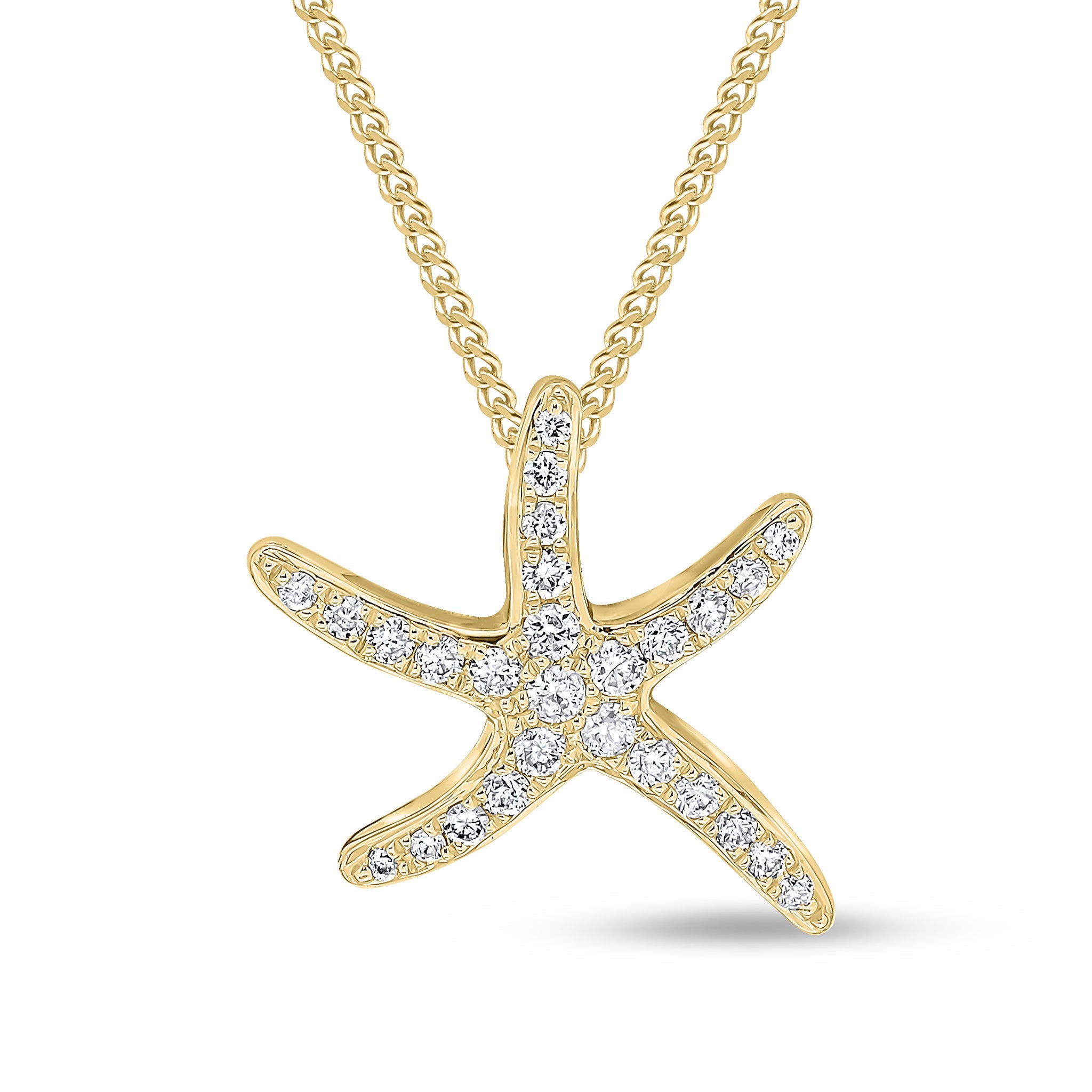 18CT YELLOW GOLD DIAMOND PAVE SET 'STARFISH' PENDANT.SMALL