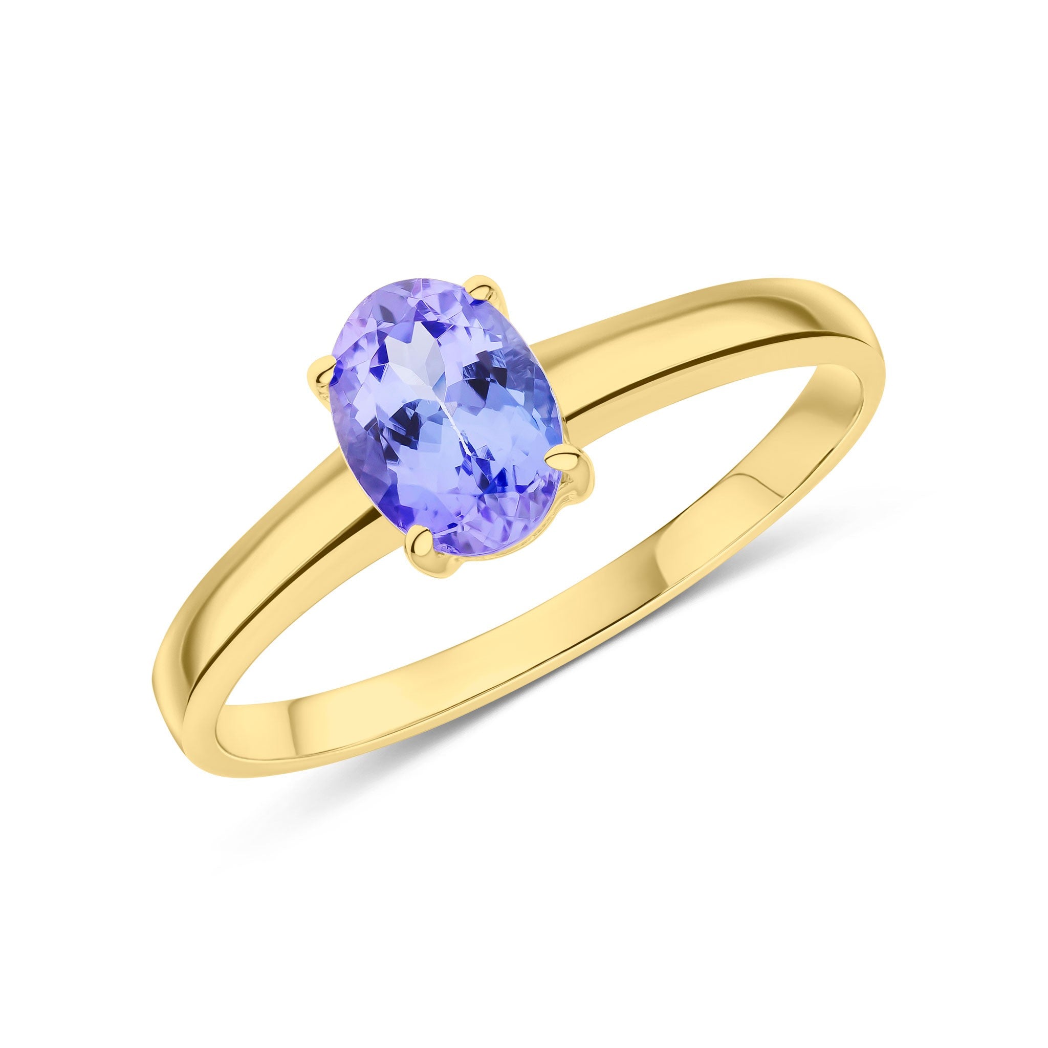 9CT YG 7X5MM OVAL TANZANITE 4 CLAW SINGLE STONE RING