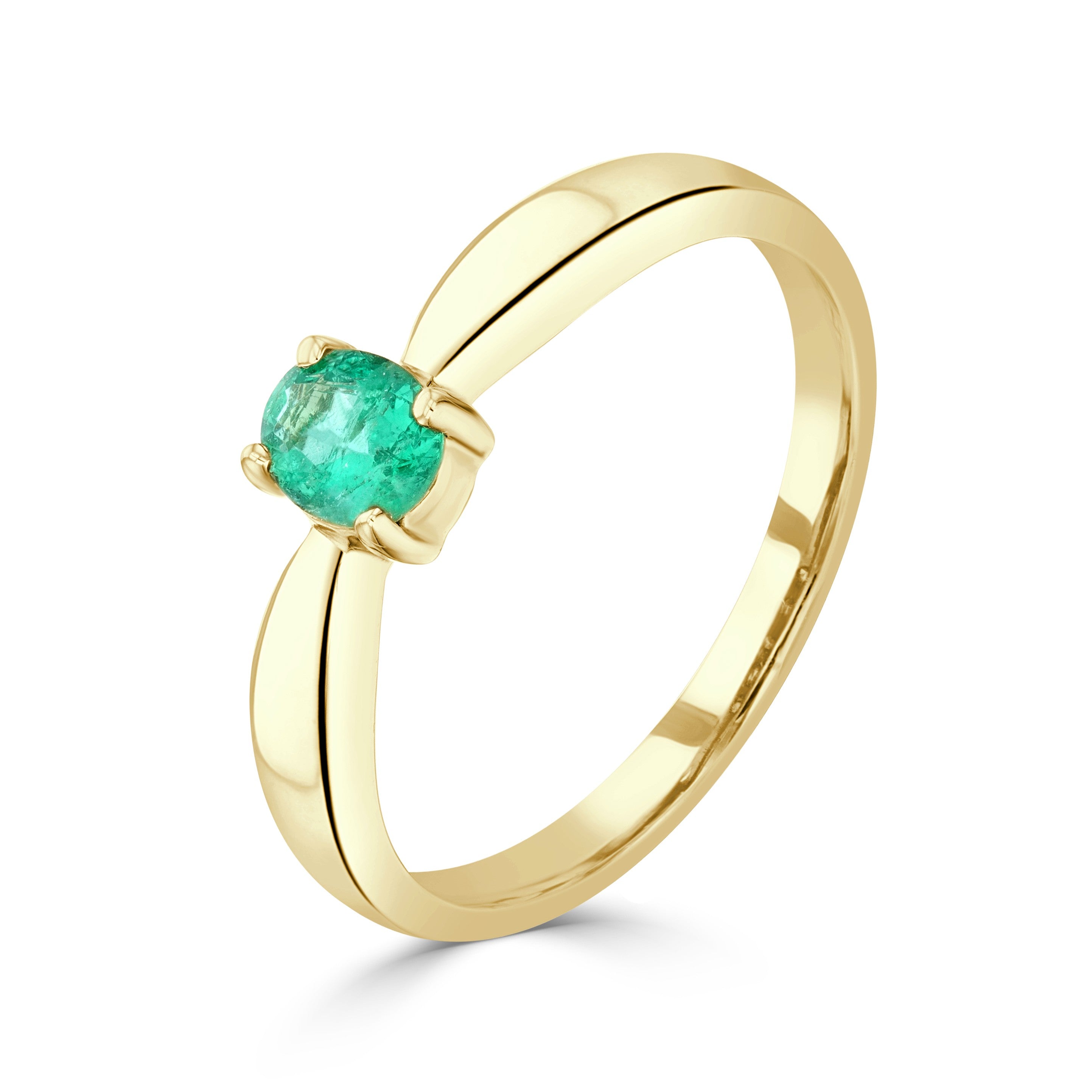9CT YG 5X4MM OVAL EMERALD CLAW SET SINGLE STONE RING