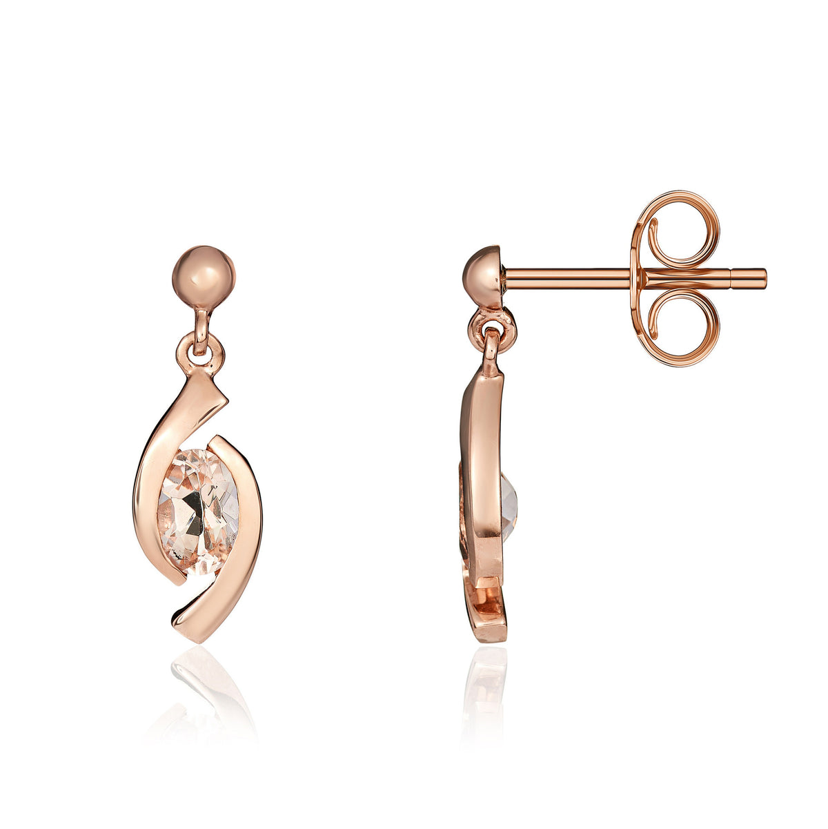 9CT RG OVAL MORGANITE 'EYE' DROP EARRINGS WITH 3MM BEAD TOP