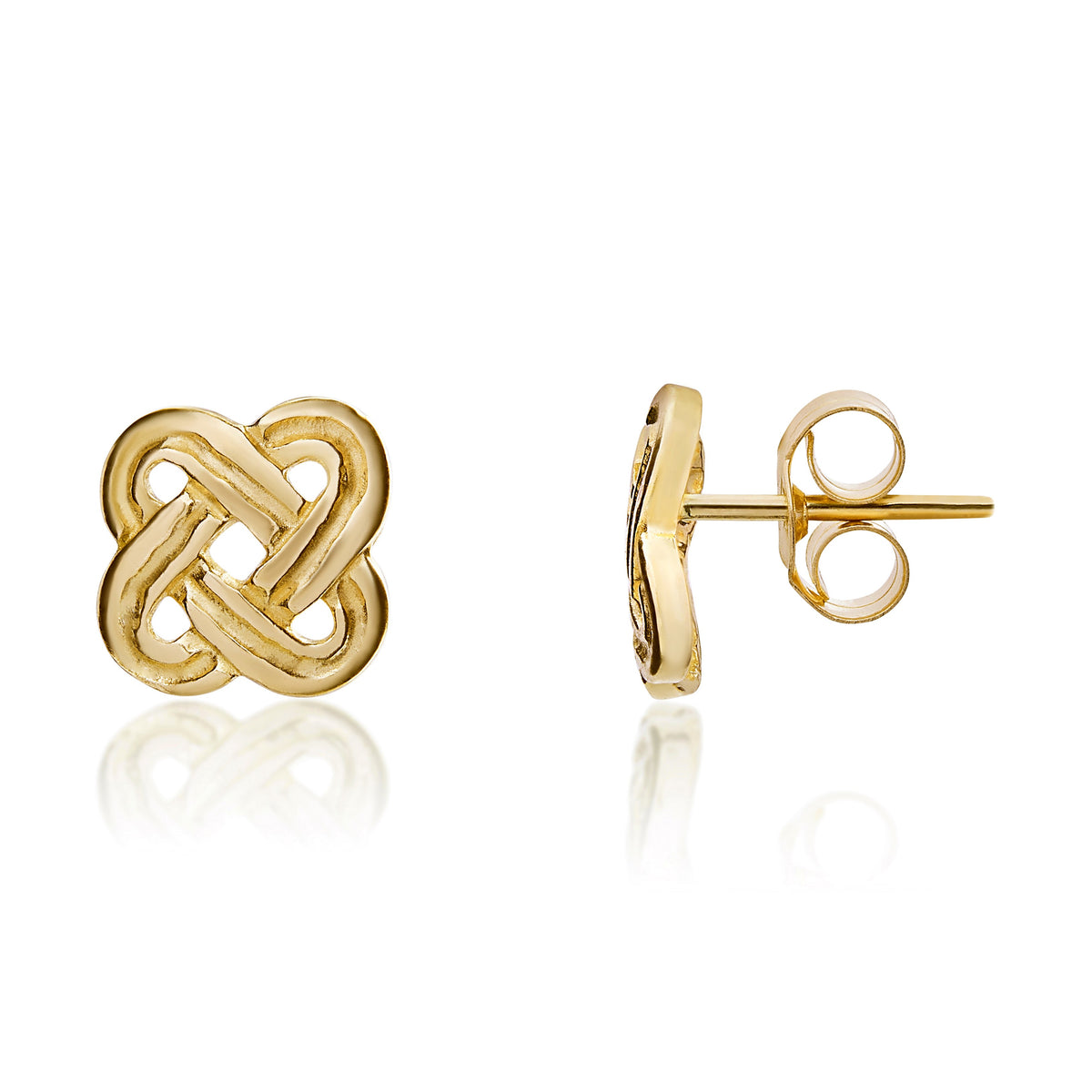 9CT YELLOW GOLD CUSHION-SHAPE CELTIC DESIGN STUD EARRINGS