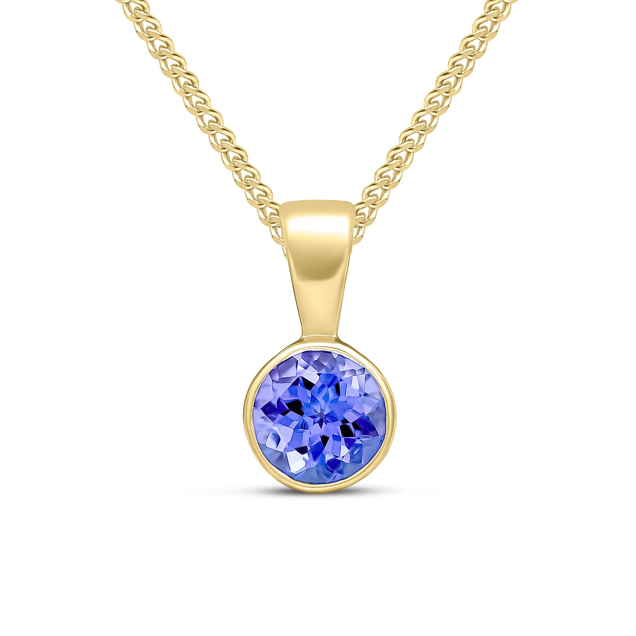 9CT YG 5MM ROUND TANZANITE RUBOVER SET PENDANT