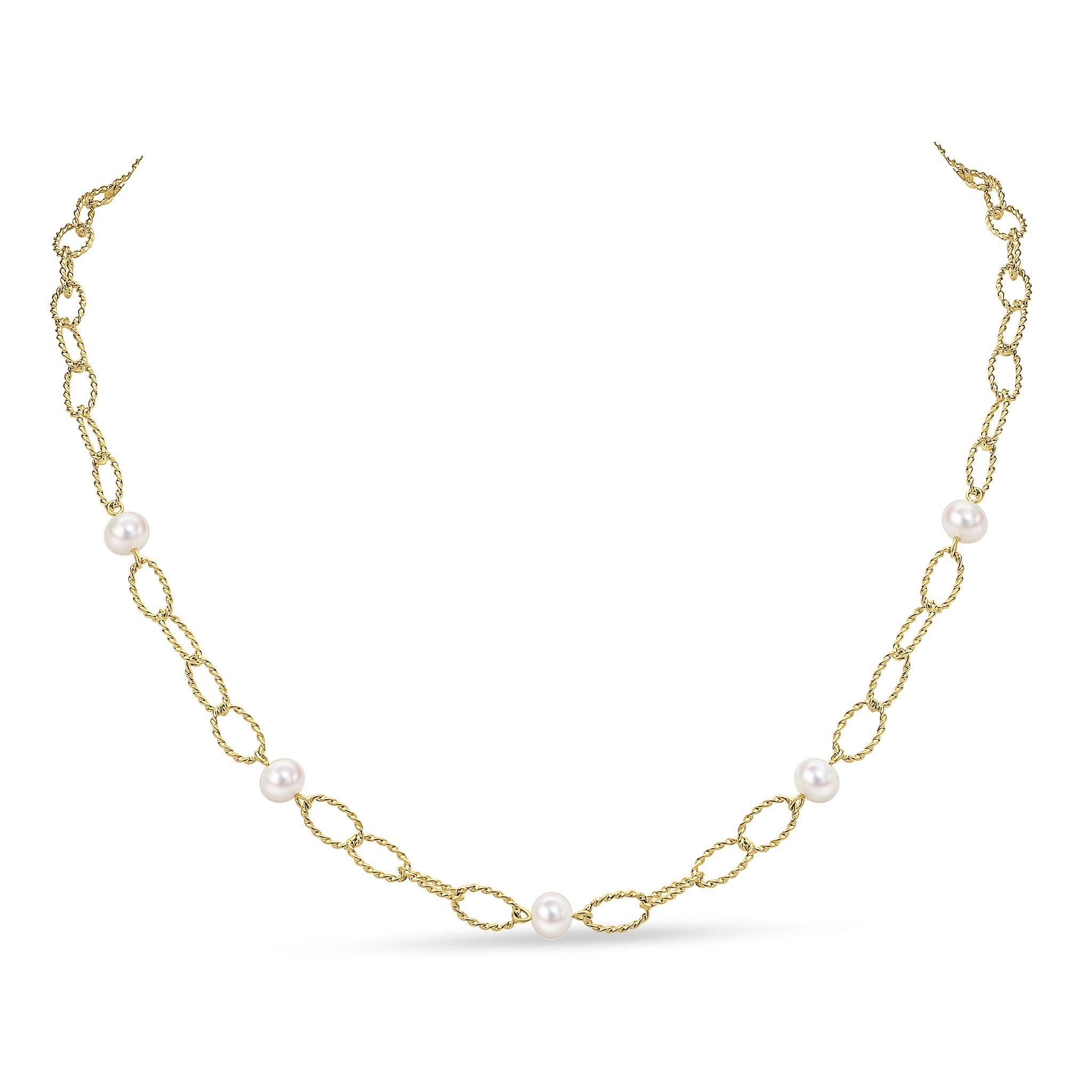 9CT YG FRESHWATER PEARL & TWIST LINKS NECKLACE 18"
