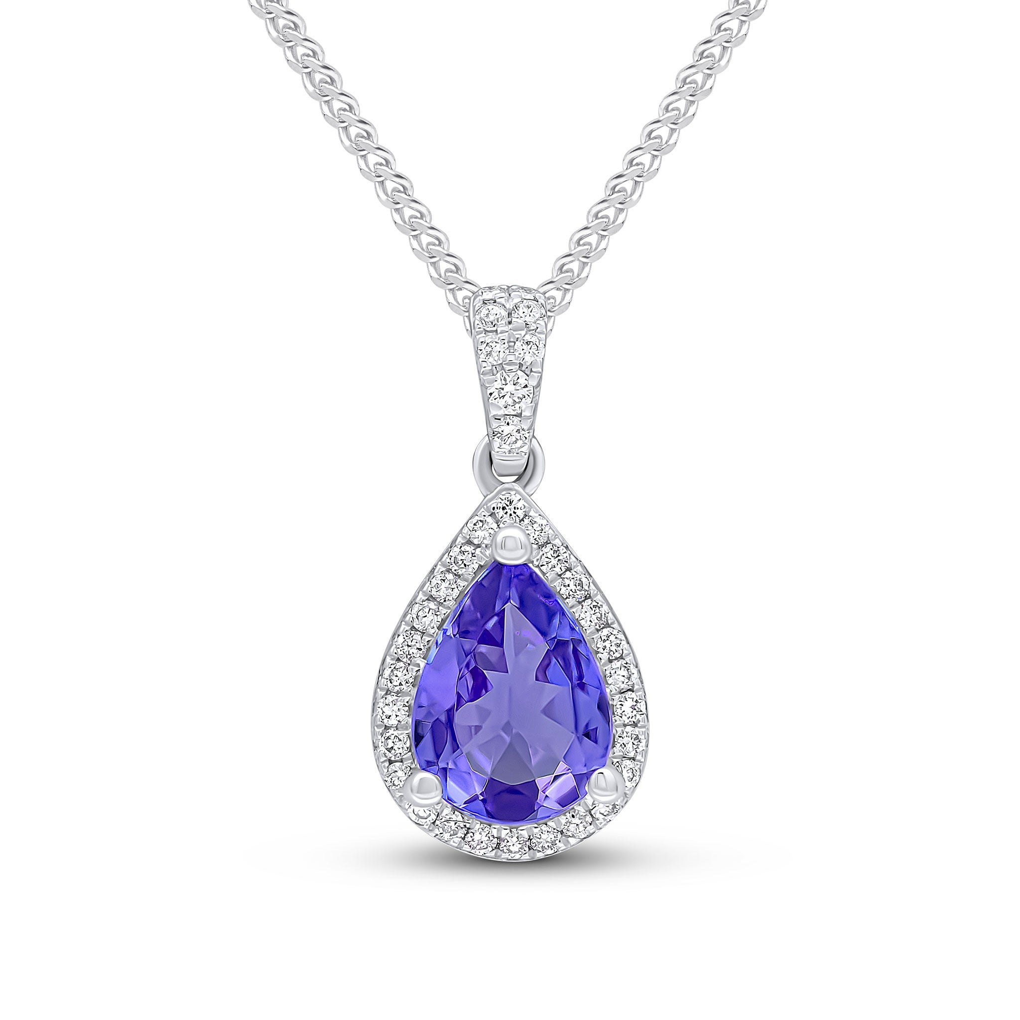 18CT WG 8X6 PEARSHAPE TANZANITE & DIAMOND CLUSTER PENDANT