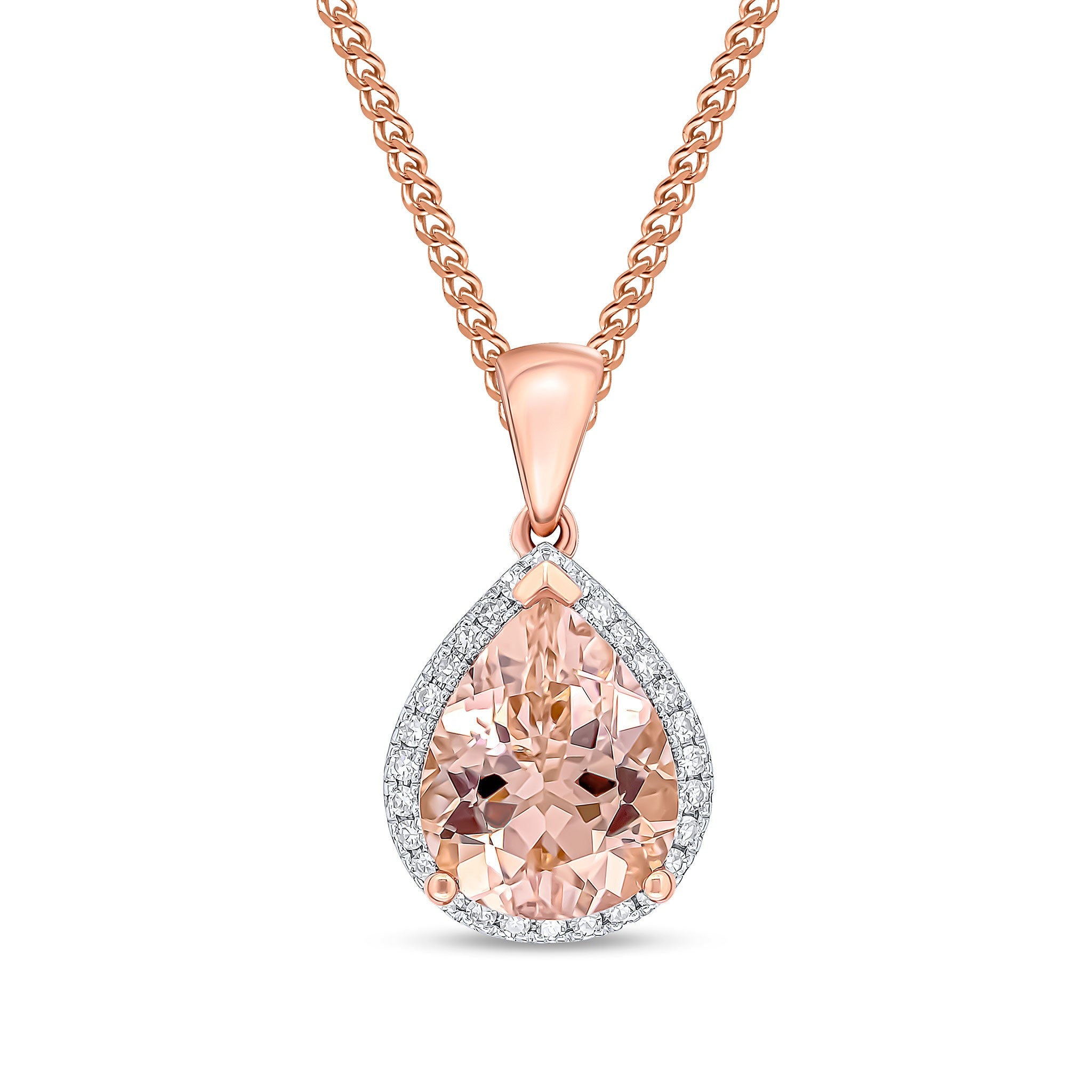 9RG PEAR MORGANITE & DIAMOND CLUSTER PENDANT