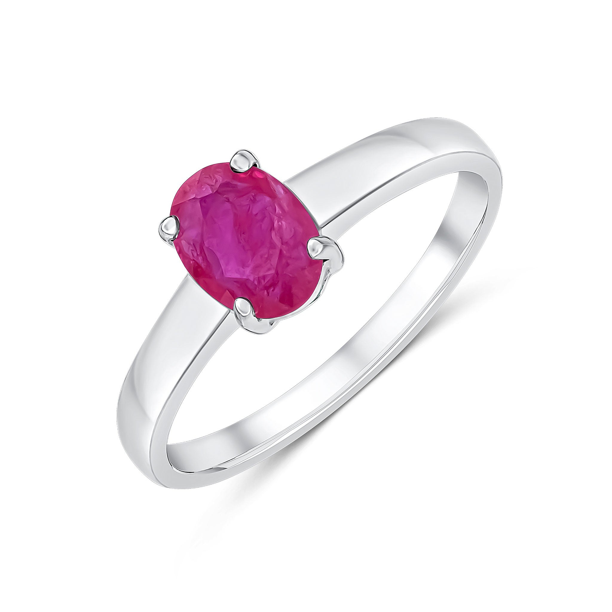 9CT WG 7X5MM OVAL RUBY 4 CLAW SINGLE STONE RING