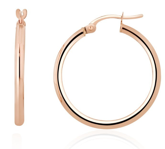 9CT RG 2MM POLISHED TUBE HOOP EARRINGS. 24MM OUTER DIAMETER