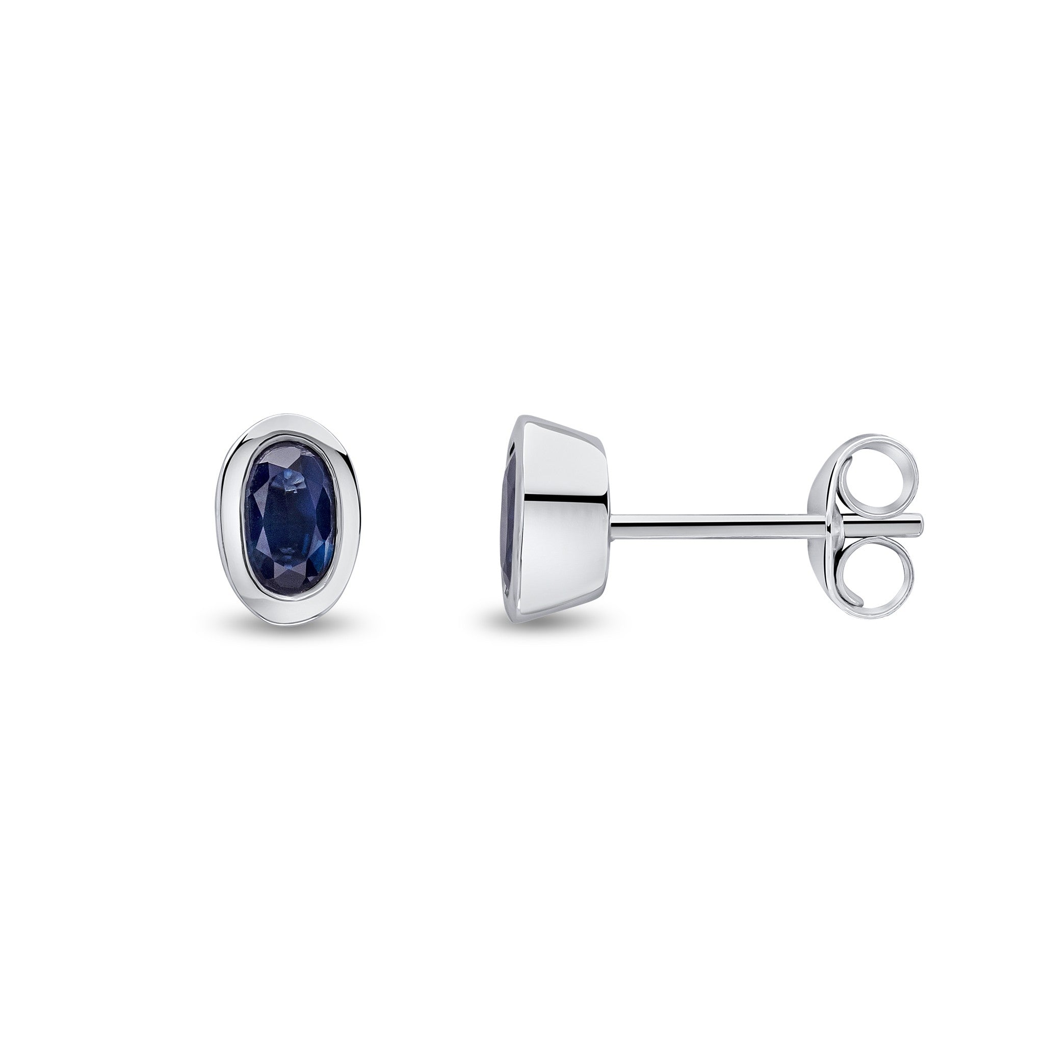 9CT WG 5X3MM OVAL SAPPHIRE RUBOVER EARRINGS