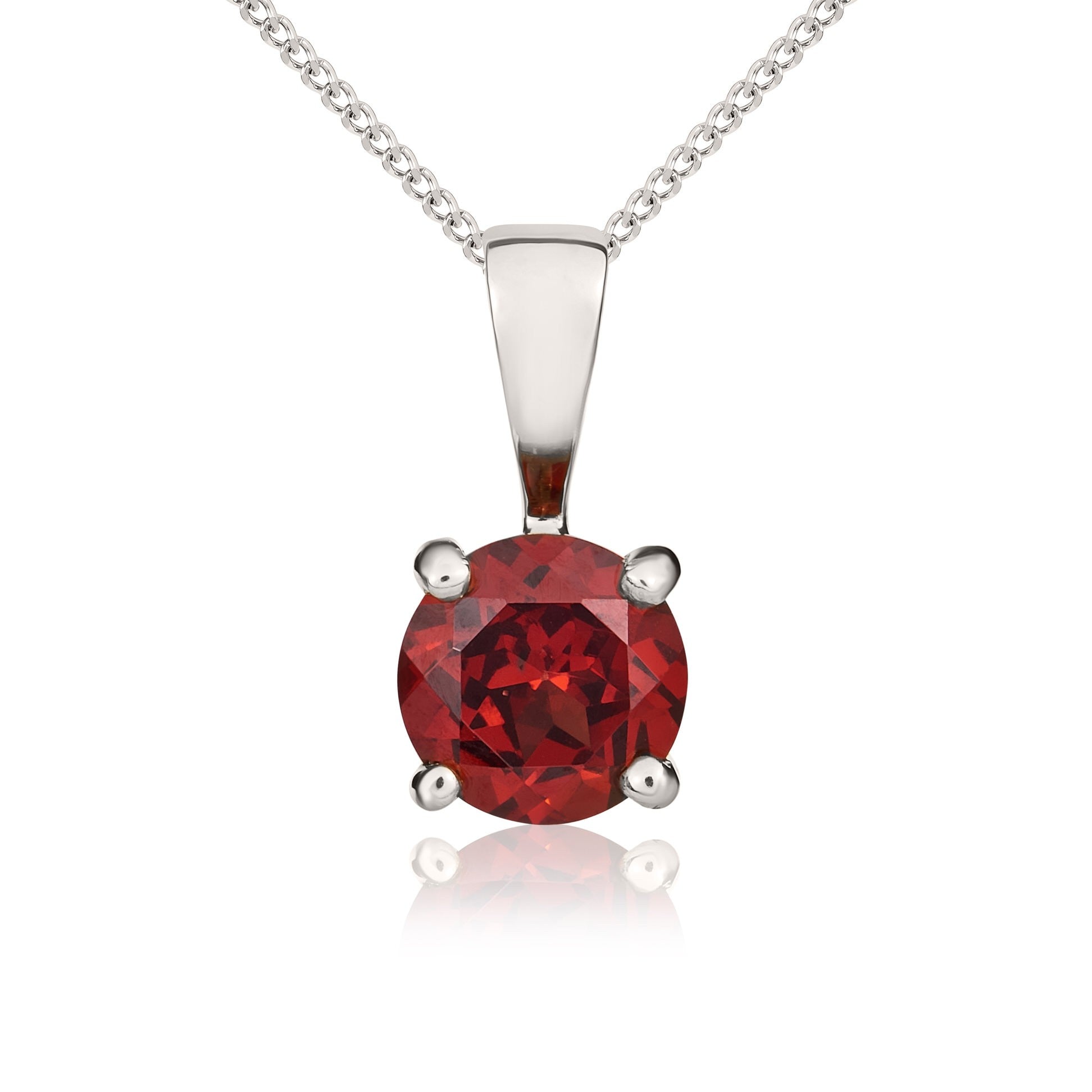 9CT WG 5MM ROUND GARNET CLAW SET SINGLE STONE PENDANT