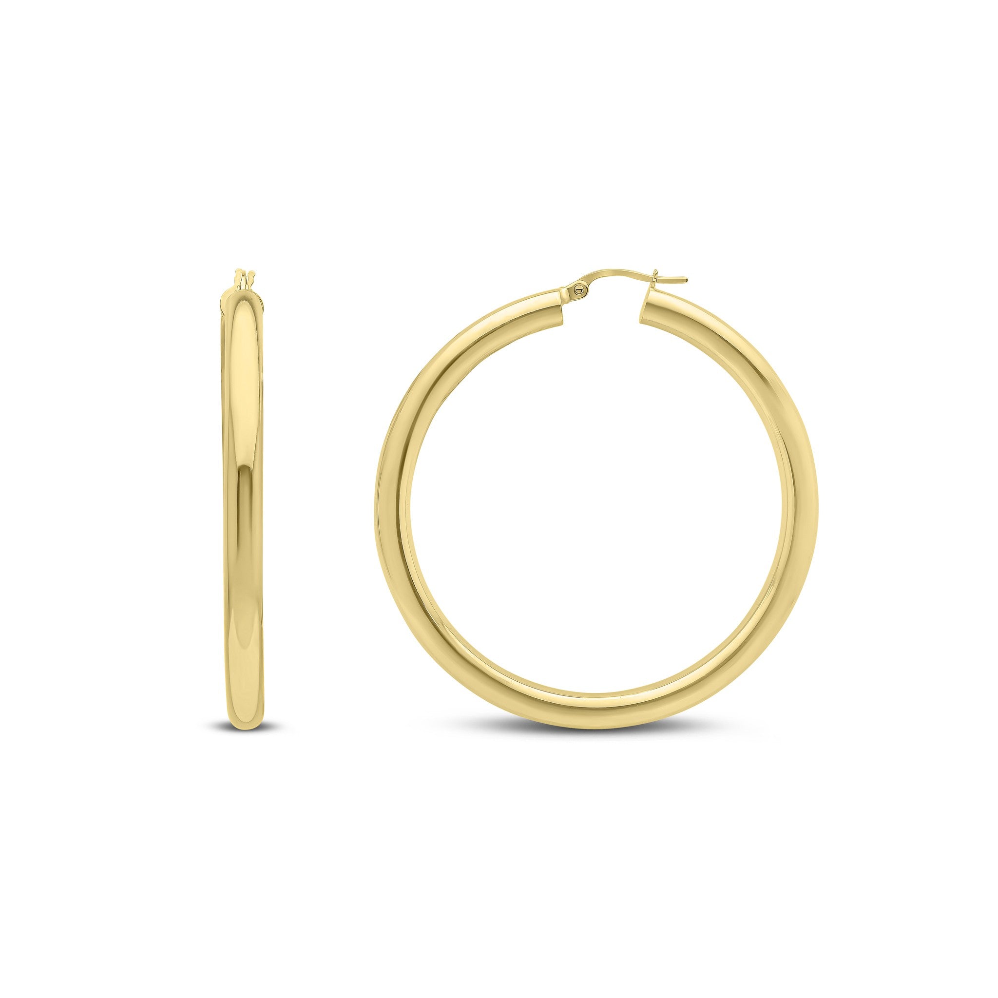 18CT YELLOW GOLD PLAIN 4MM TUBE ROUND HOOP EARRINGS 48MM DIAMETER