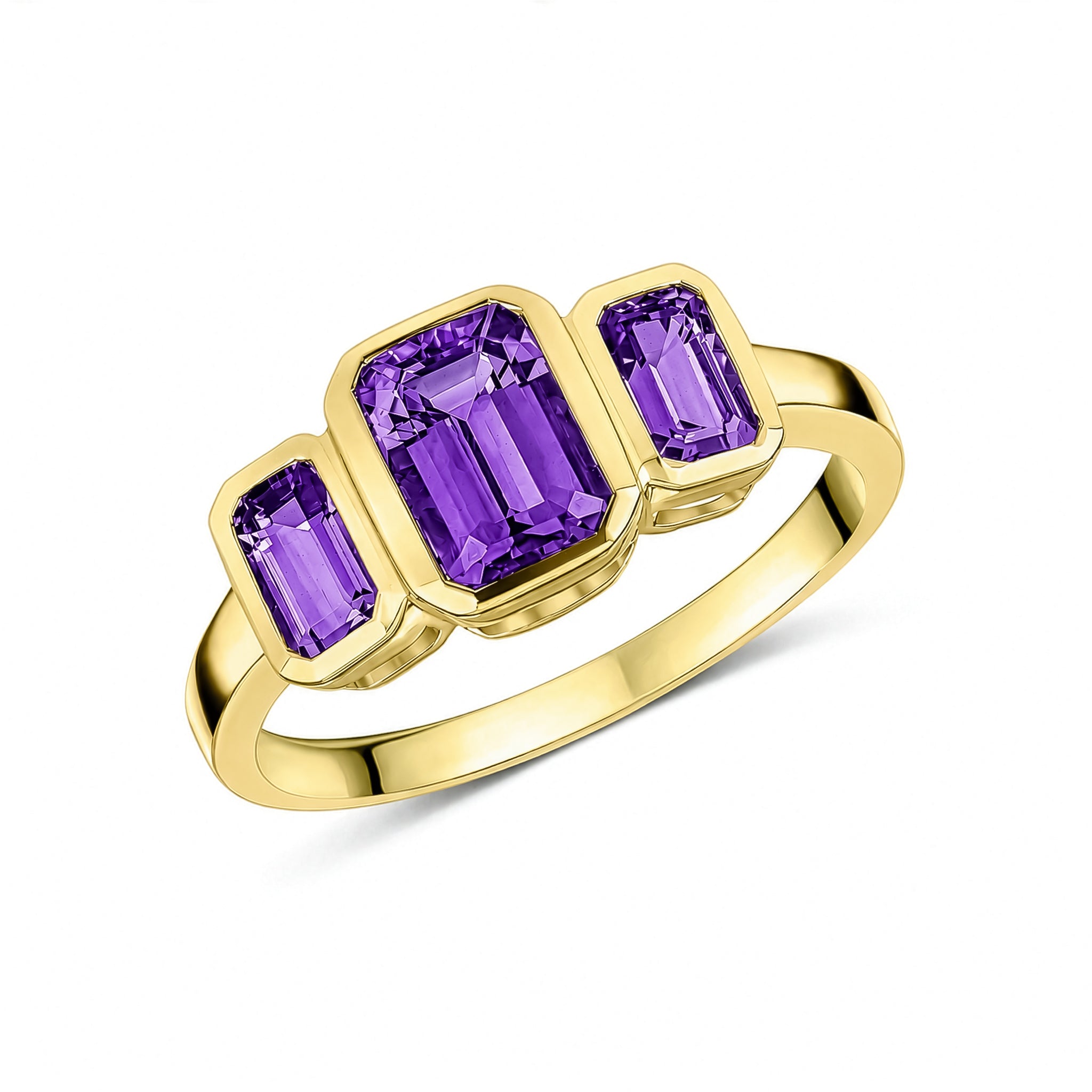 9CT YG OCTAGON AMETHYST RUBOVER SET 3ST RING