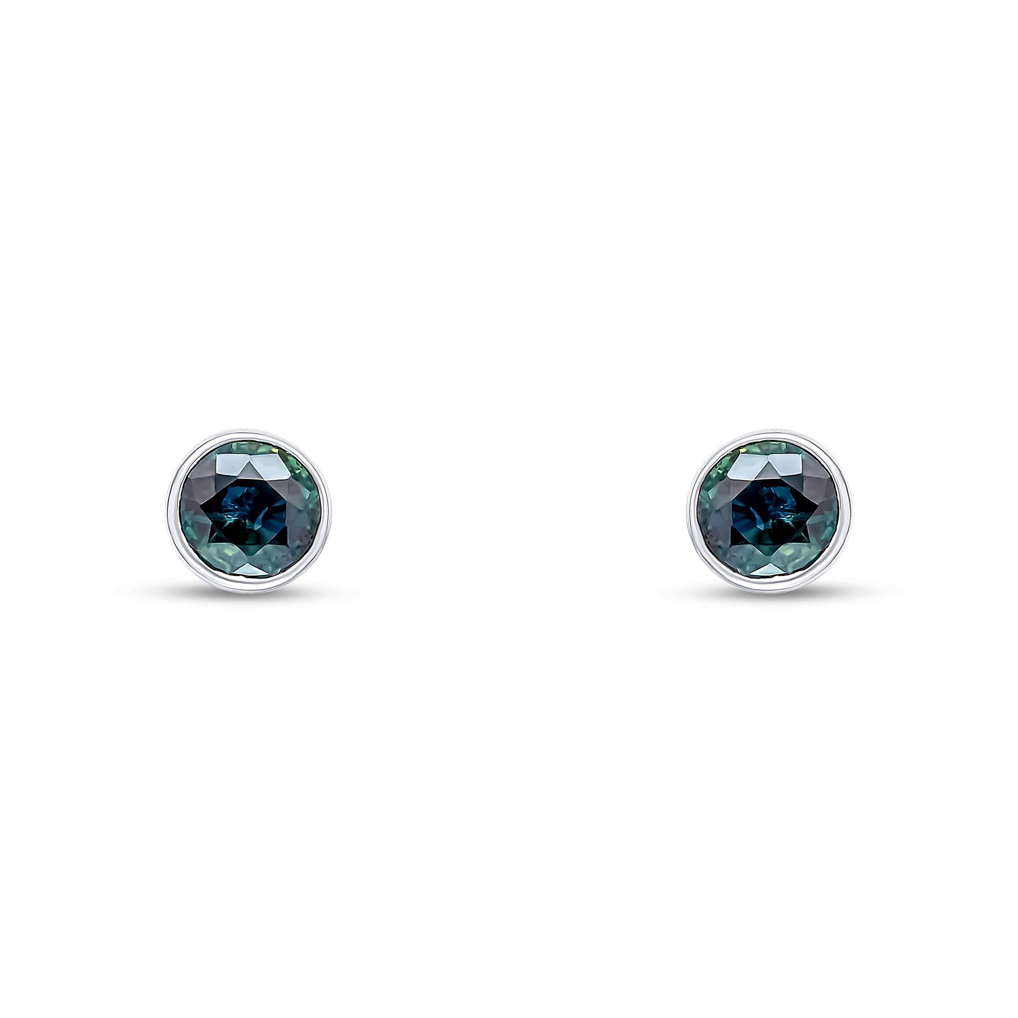 9CT WG 5MM ROUND SAPPHIRE RUBOVER STUD EARRINGS