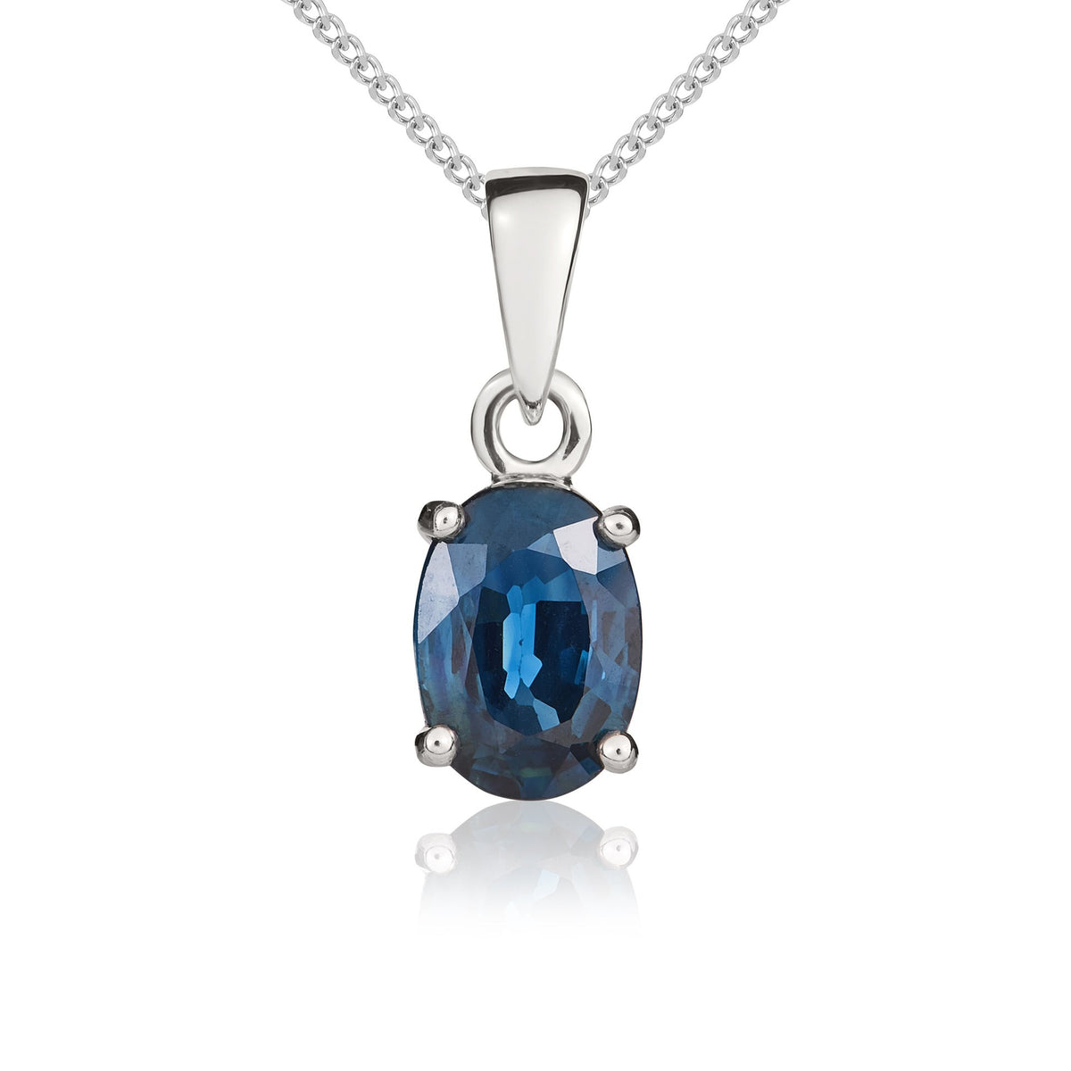 9CT WG 7X5MM OVAL SAPPHIRE 4 CLAW SET PENDANT