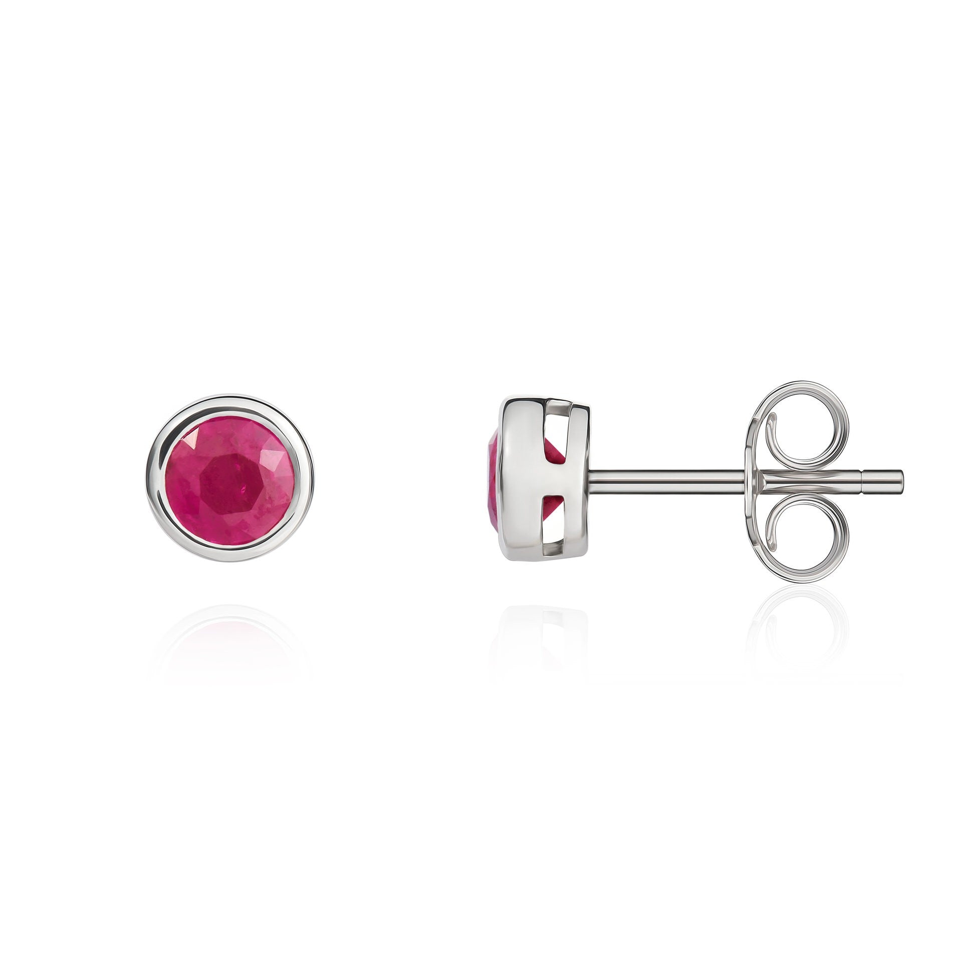 9CT WG 4MM ROUND RUBY RUBOVER STUD EARRINGS