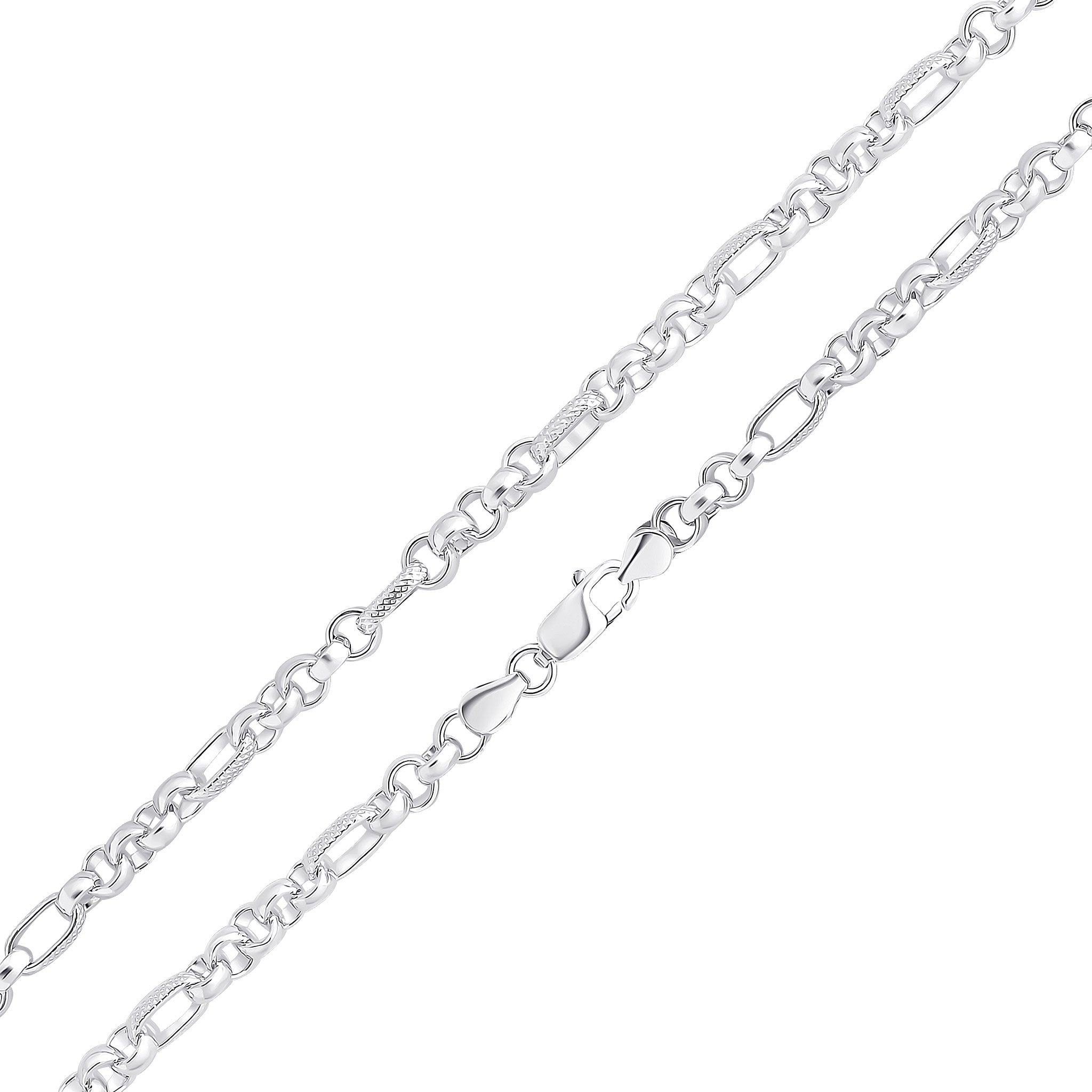Silver 7.4mm Oval Round Belcher 7.5" With Textured Link