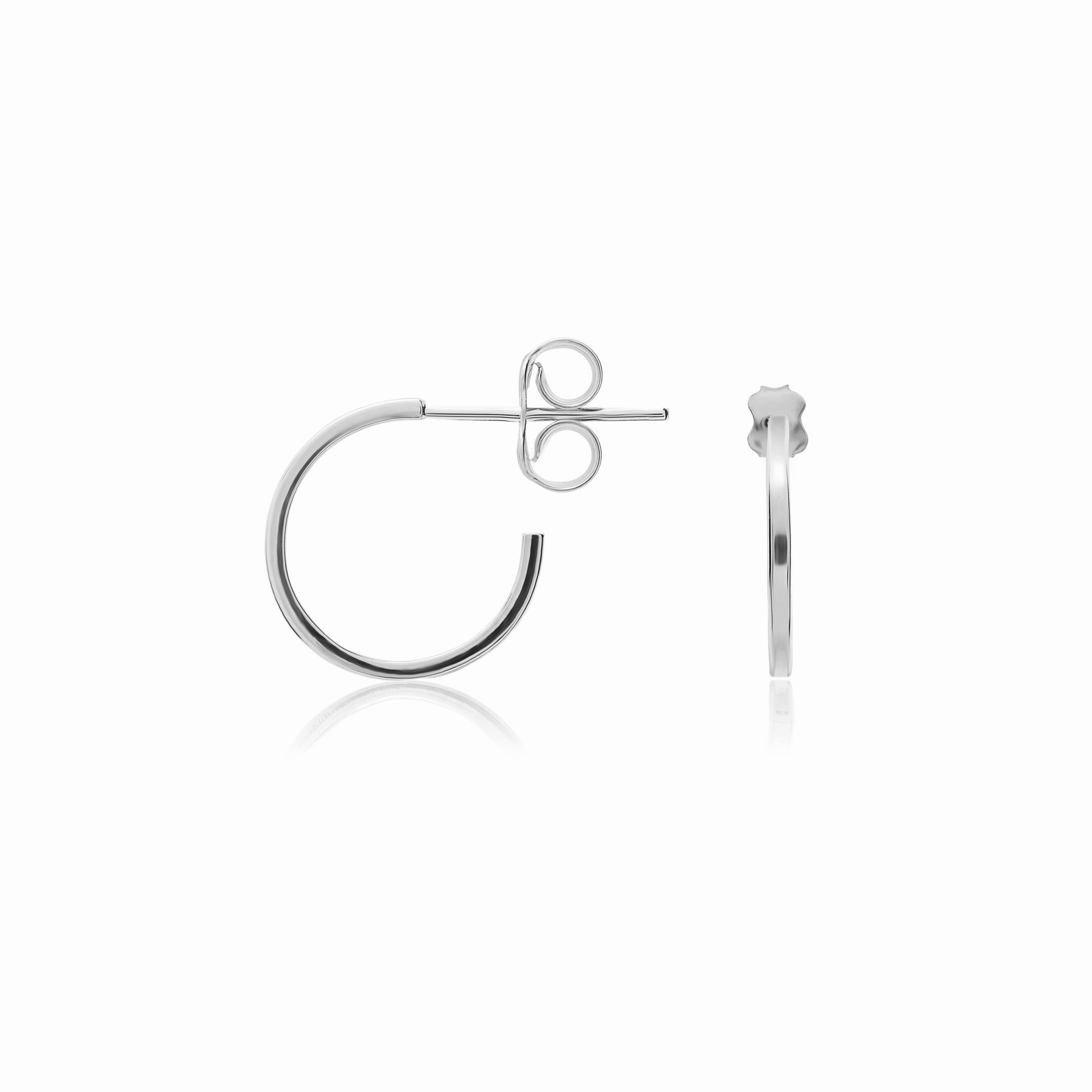 9CT WG 1MM SQUARE TUBE PEG & SCROLL HOOP EARRINGS. 12MM DIAMETER