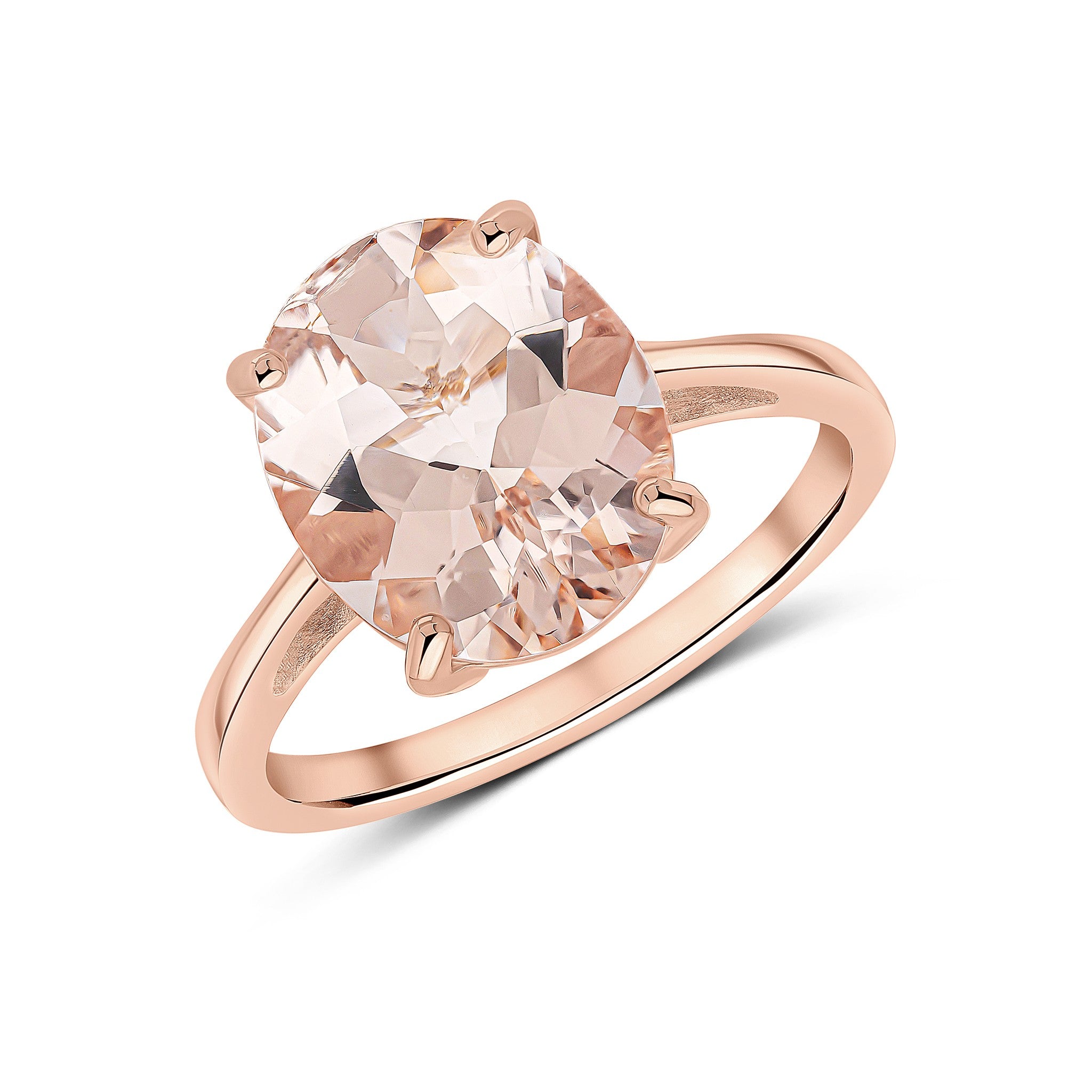 9CT RG 12X10MM OVAL MORGANITE CLAW SET SINGLE STONE RING