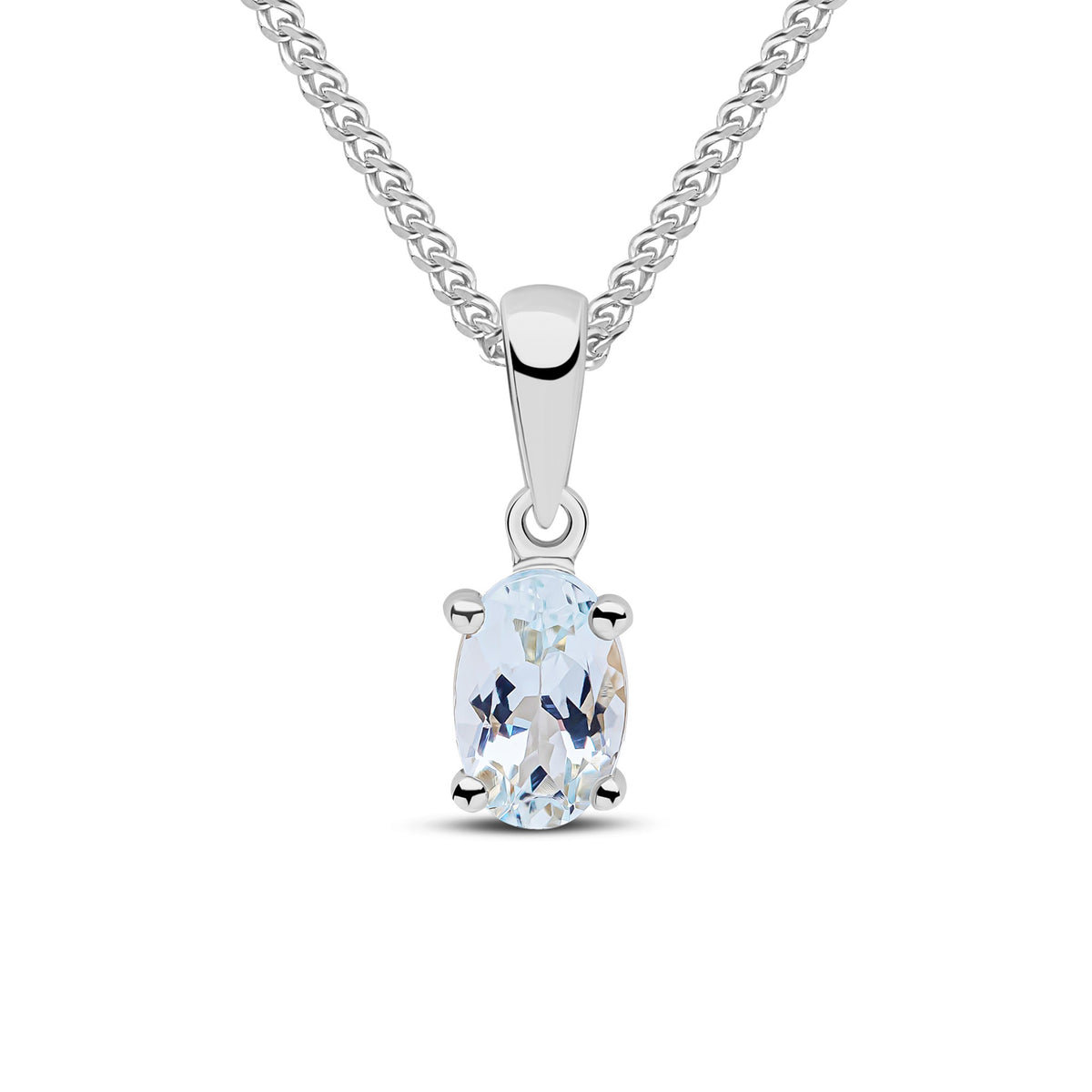 9CT WG 6X4 OVAL AQUA CLAW SET PENDANT