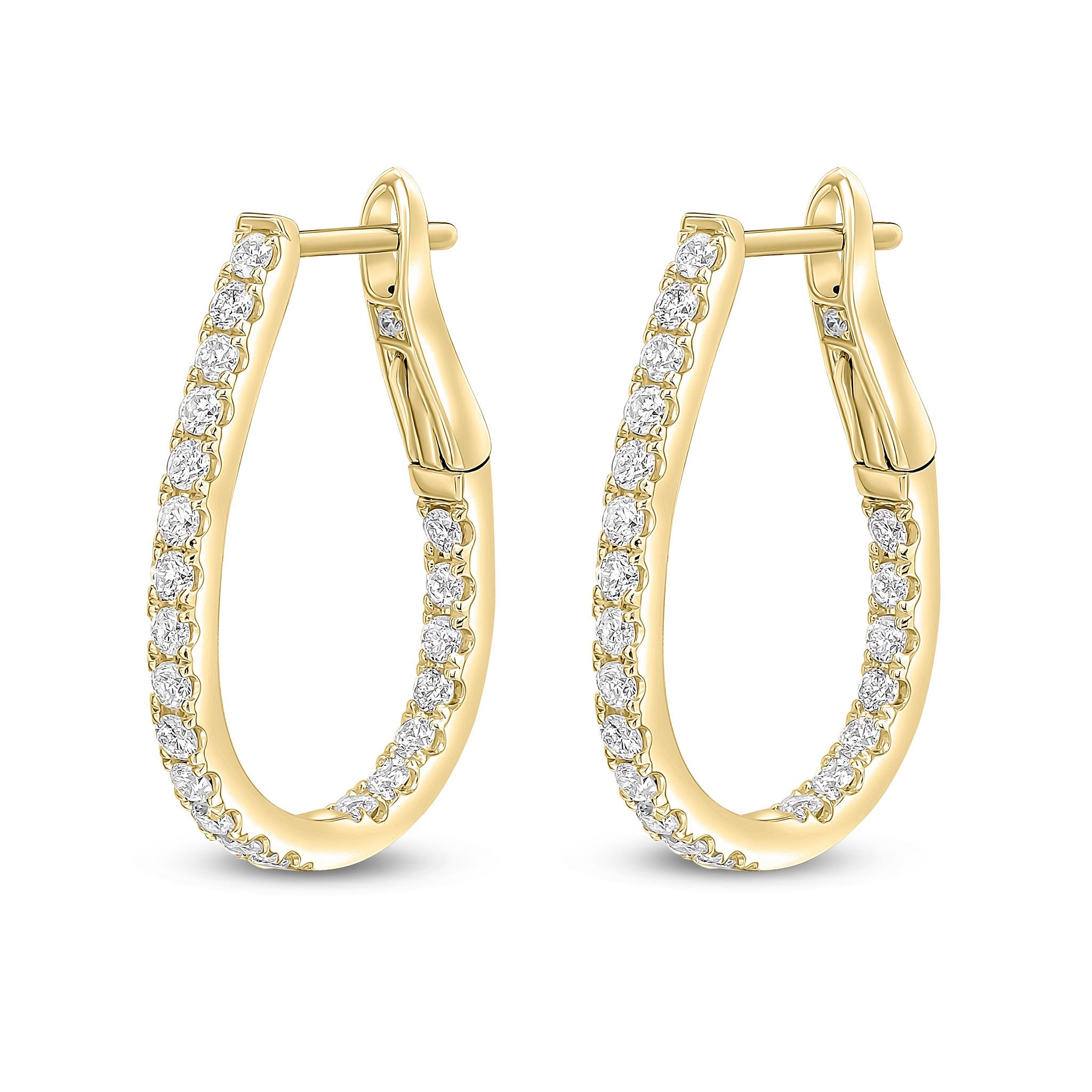 18CT YG ROUND DIAMOND CLAW SET HORSESHOE HOOP EARRINGS. 0.70CT