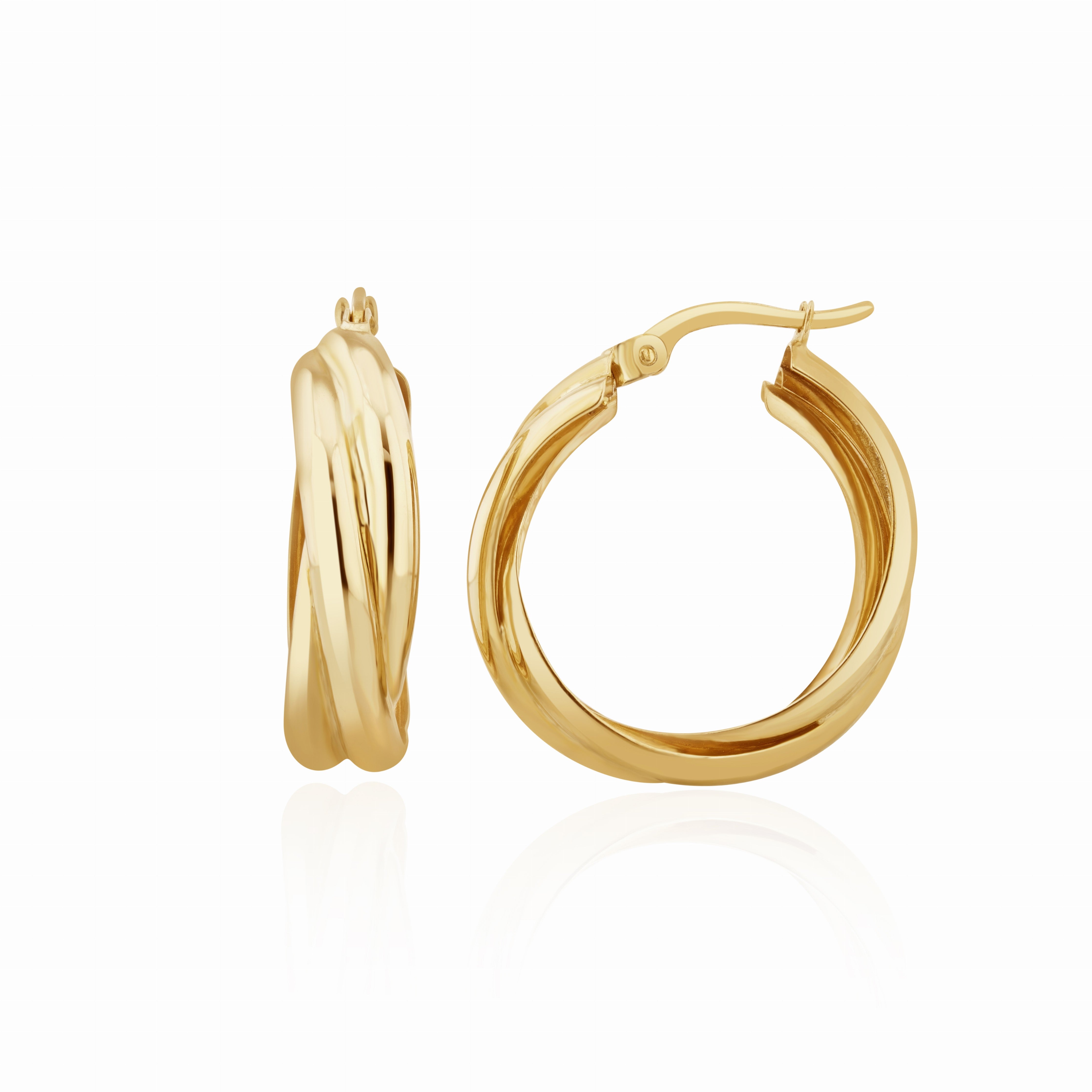 9CT YG RUSSIAN WEDDING RING STYLE HOOP EARRINGS
