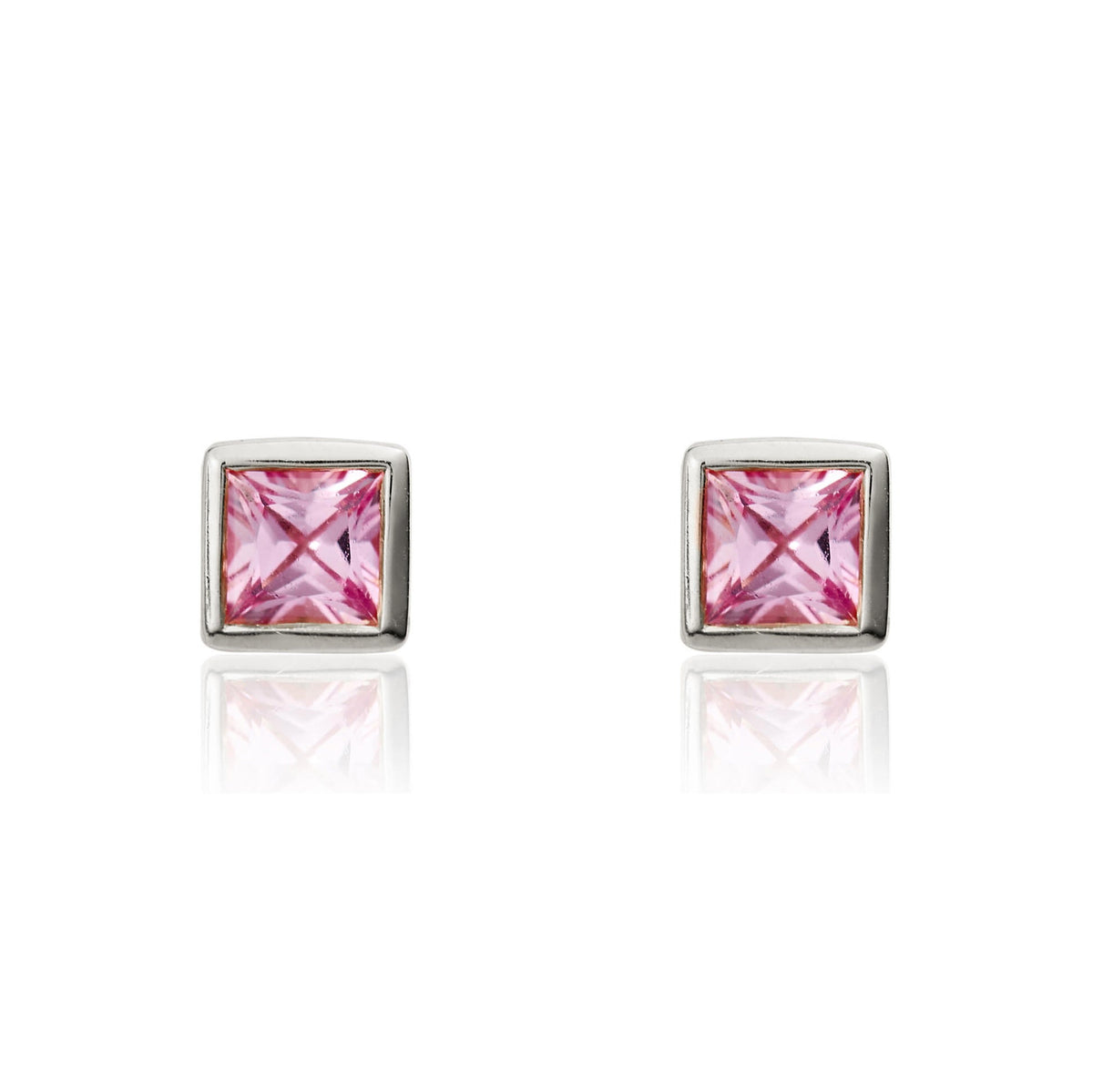 9CT WG 3MM SQUARE PINK SAPPHIRE RUBOVER SET EARRINGS