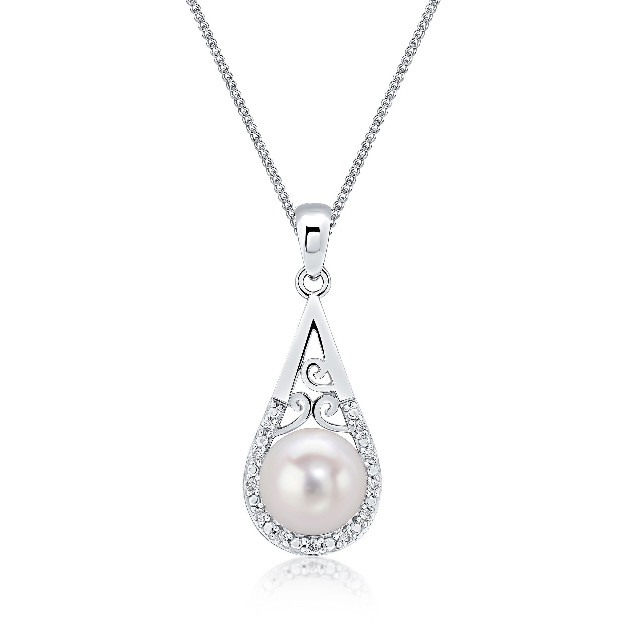 9CT WG FRESHWATER PEARL & DIAMOND SET PEARSHAPE PENDANT
